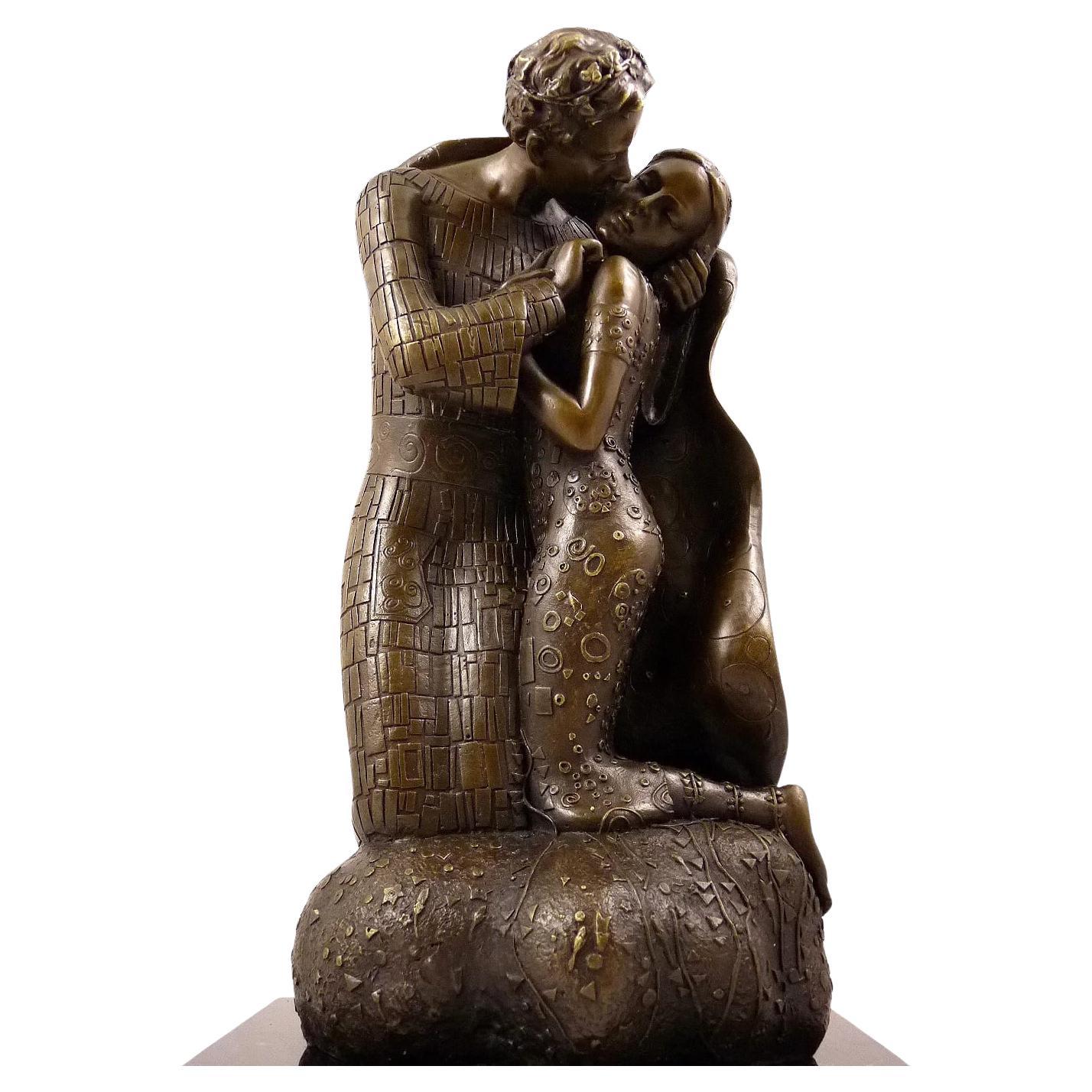 The Kiss – Stunning Bronze Sculpture Inspired by Gustav Klimt For Sale