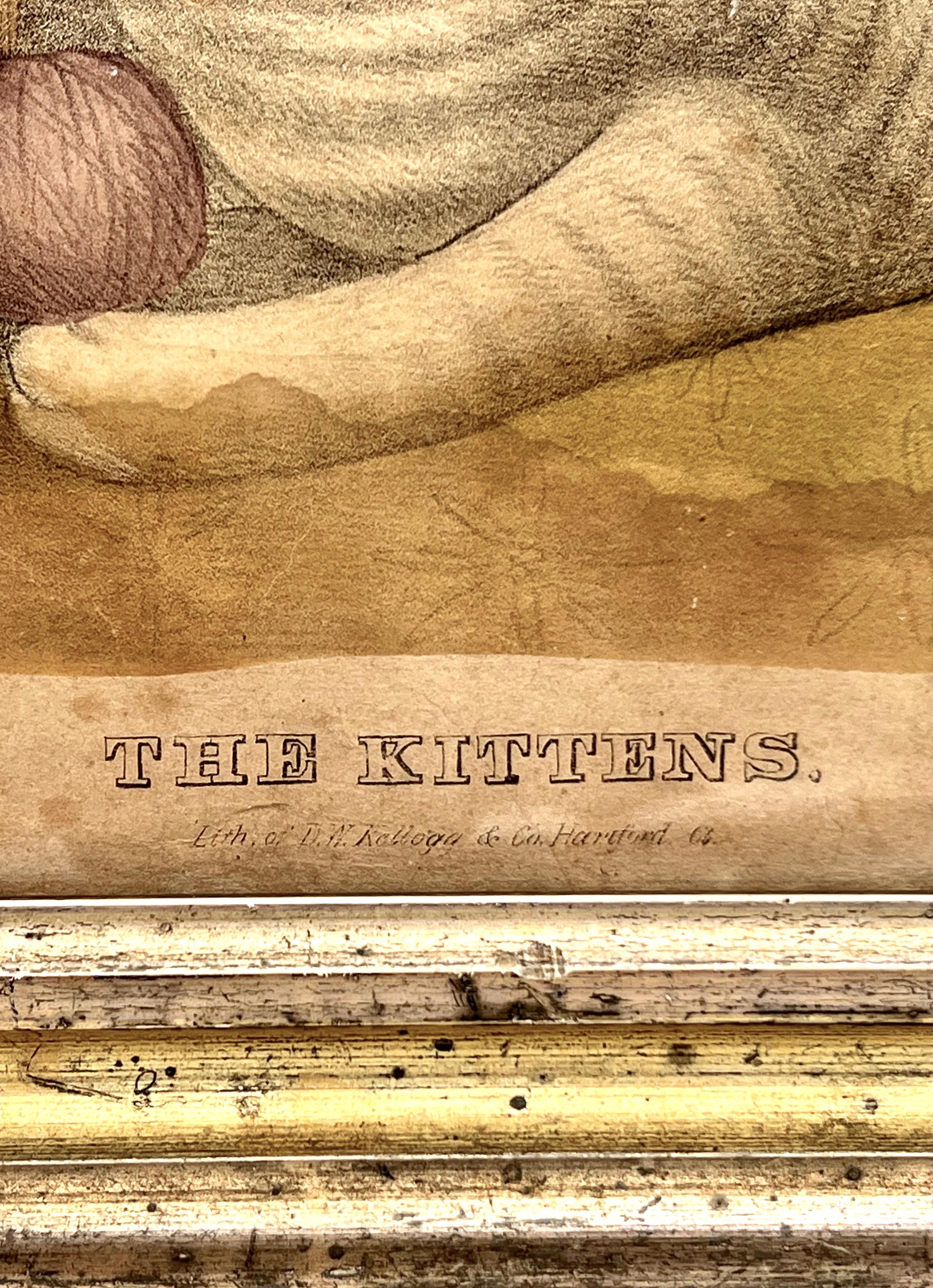 Paper The Kittens, 19th Century Lithograph by DW Kellogg and Comstock For Sale