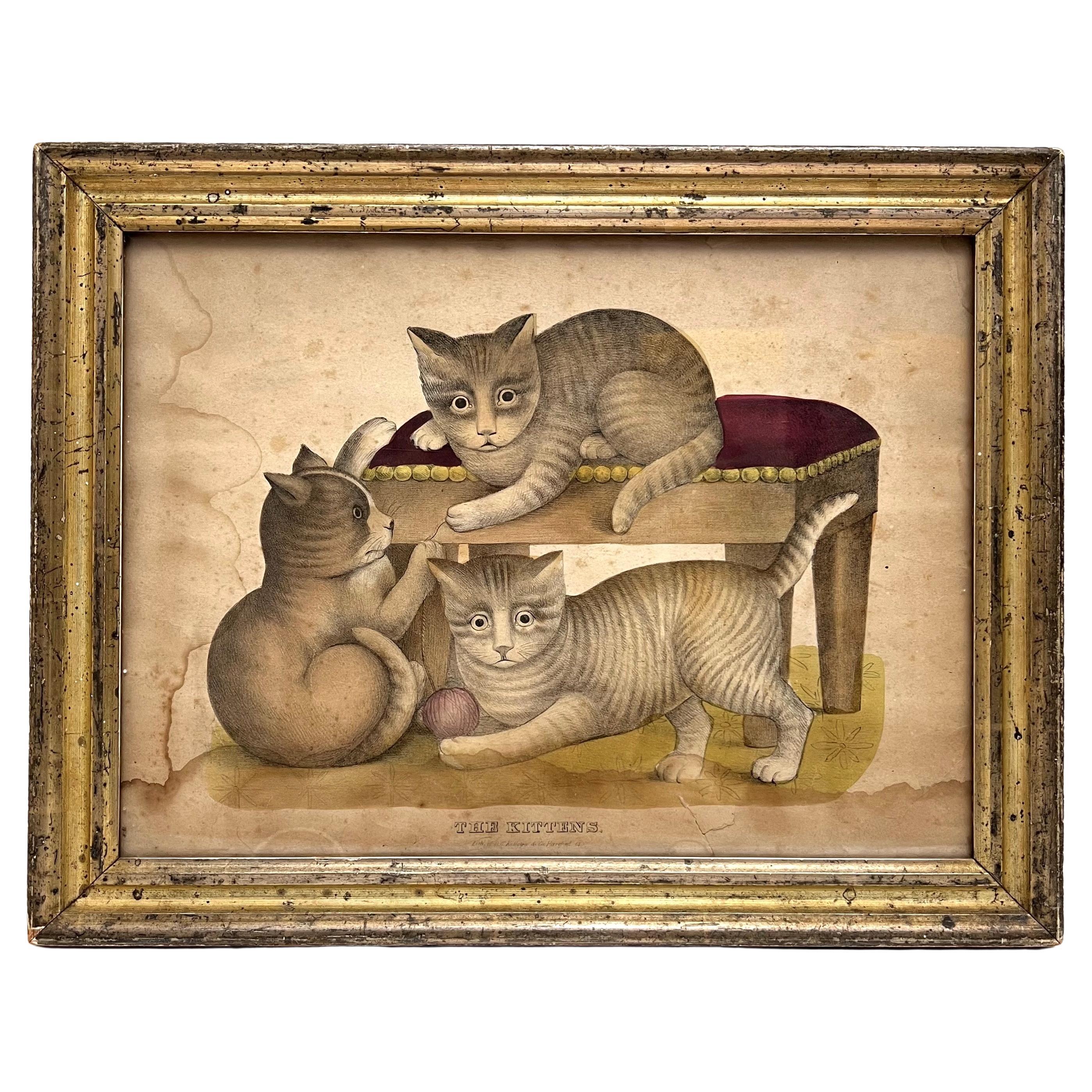 The Kittens, 19th Century Lithograph by DW Kellogg and Comstock For Sale