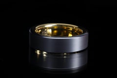 The Klimt:Brushed Tantalum and 14K Yellow Gold Flat Comfort Fit Wedding Band