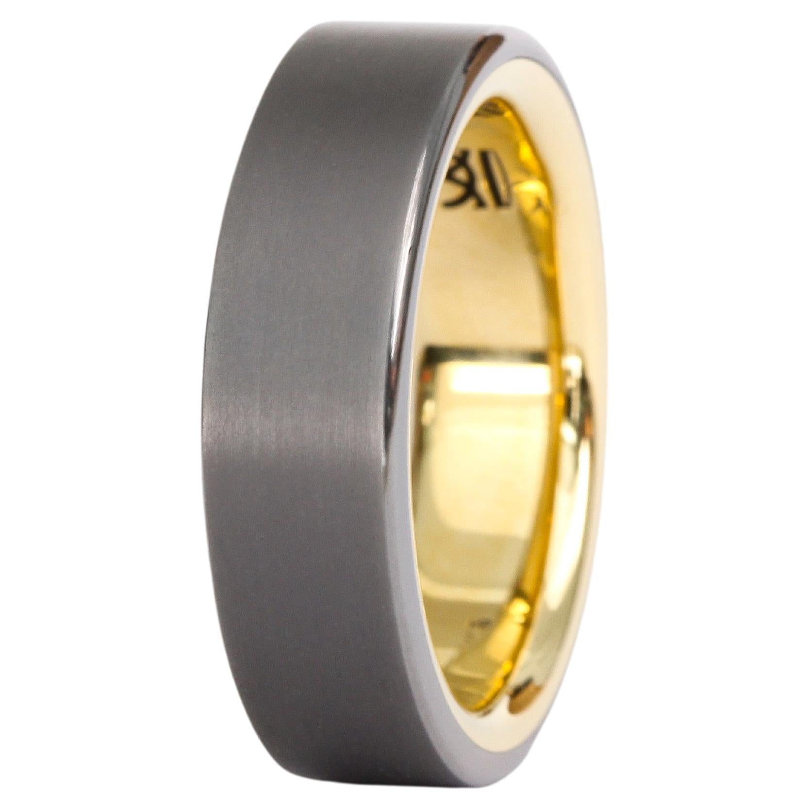 The Klimt:Brushed Tantalum and 14K Yellow Gold Flat Comfort Fit Wedding Band