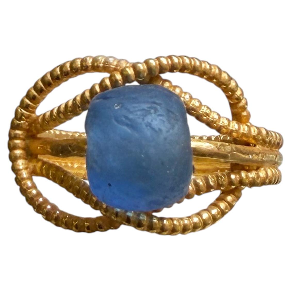 DER KNOTEN DES HERKULES Authentische römische Glasperle 2. Jahrhundert AD 22kt Gold Ring
