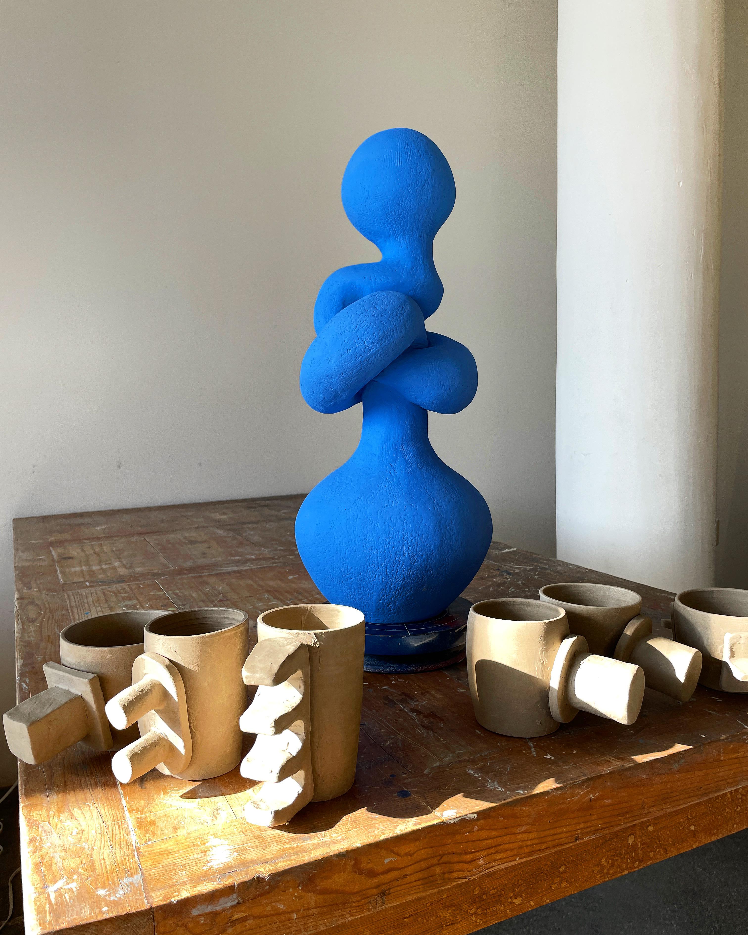 Contemporary Knot Table Sculpture or Lamp, in Electrablue, Handmade by Artist Stef Duffy For Sale