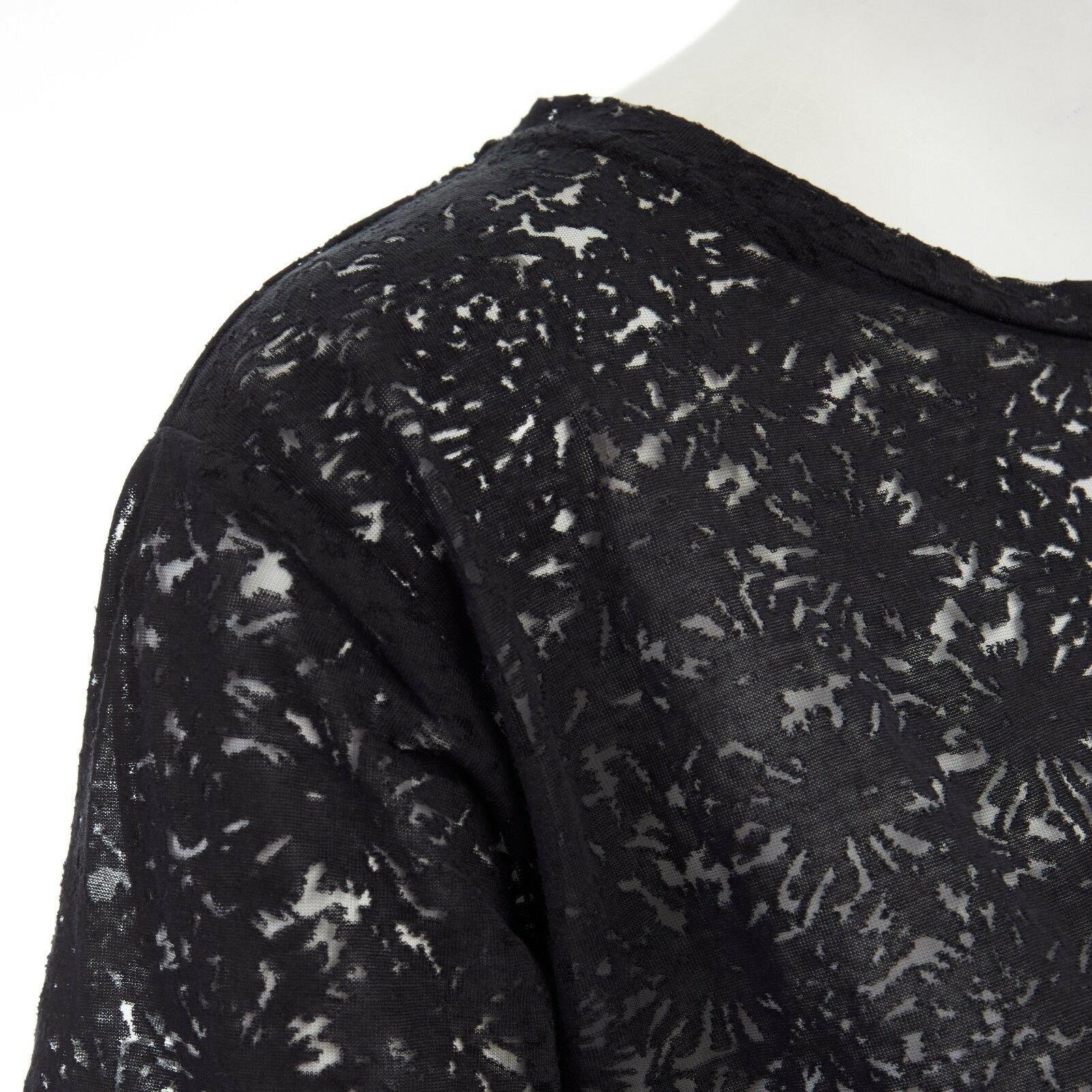 THE KOOPLES black abstract semi sheer burnout short sleeve t-shirt top  XS 1