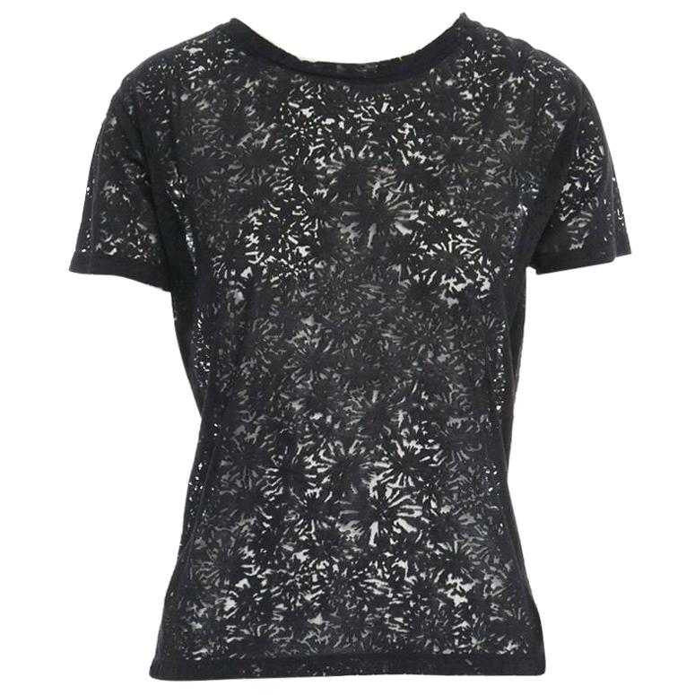 THE KOOPLES black abstract semi sheer burnout short sleeve t-shirt top  XS