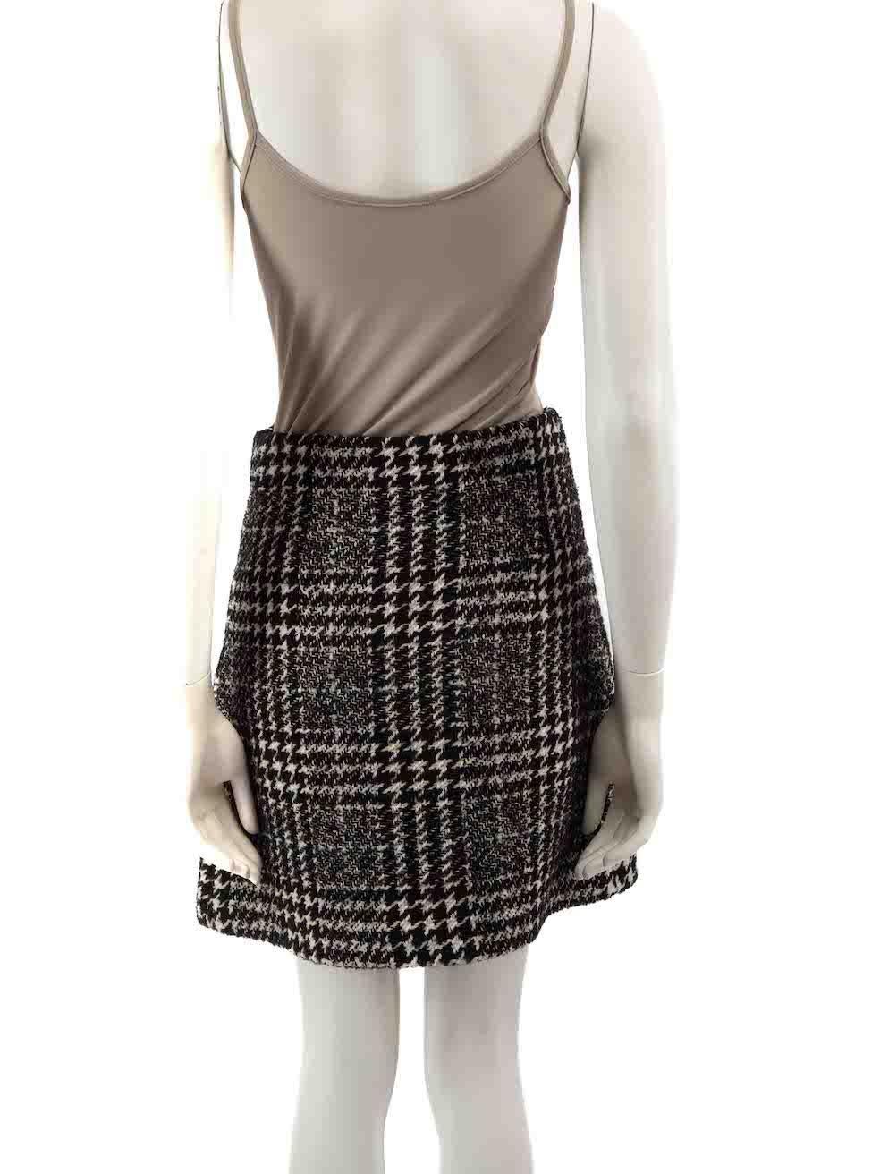 The Kooples Black Houndstooth Zipped Mini Skirt Size M In Good Condition For Sale In London, GB