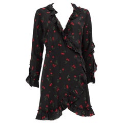 The Kooples - Mini abito in seta nera con stampa di ciliegie - taglia M.