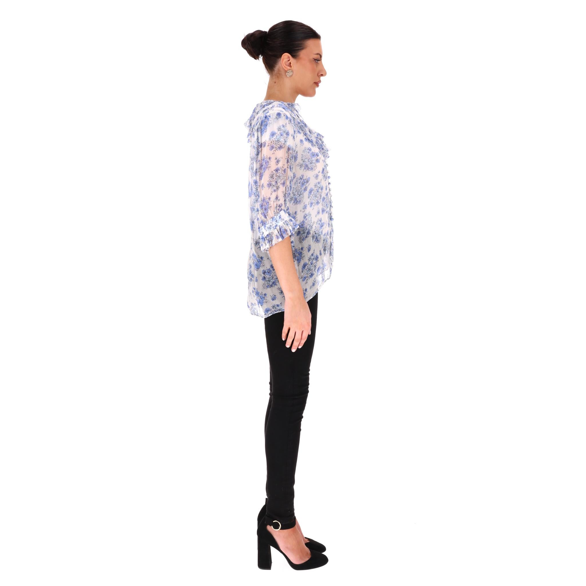 Purple The Kooples Floral Frill Detail Sheer Top For Sale