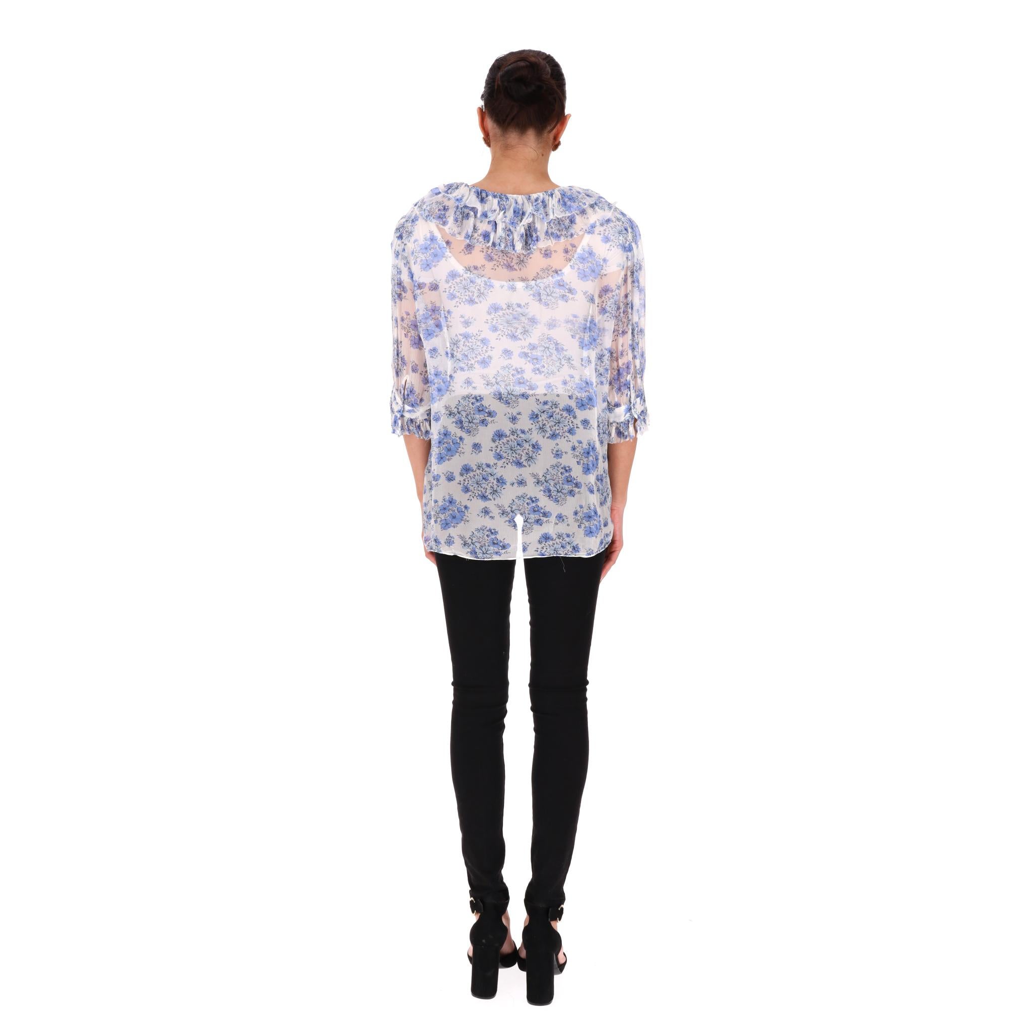 The Kooples Floral Frill Detail Sheer Top In Excellent Condition For Sale In London, GB