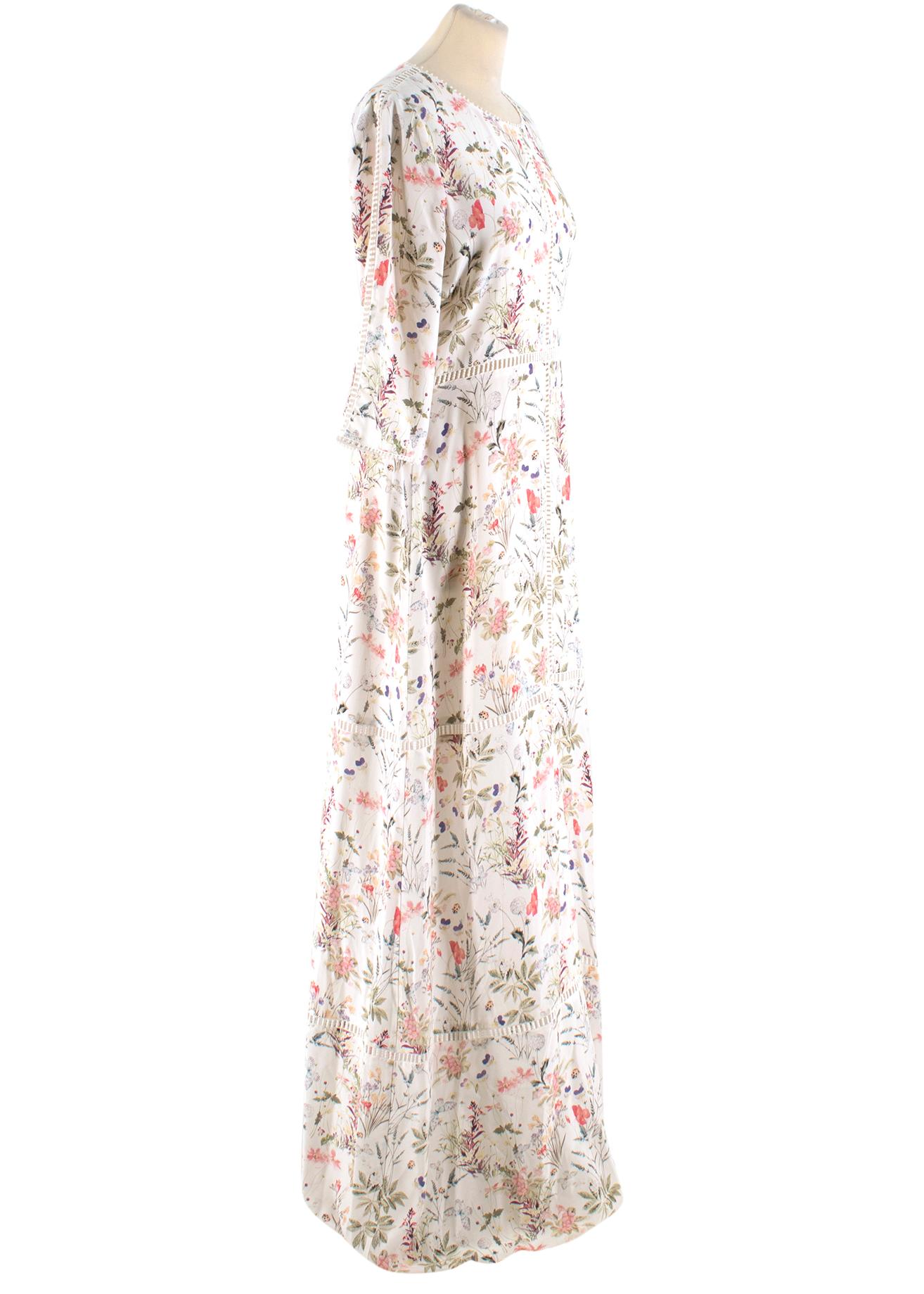 The Kooples Floral Print Long Silk Dress

- White, floral print long silk dress
- Circle lace-trimmed neckline and cuffs
- Jour echelle lace inserts 
- 3/4 sleeve length
- Centre-back concealed zip fastening

Please note, these items are pre-owned