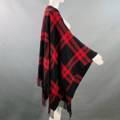THE KOOPLES: chal de lana a cuadros rojos y negros, talla única, con flecos y abertura frontal