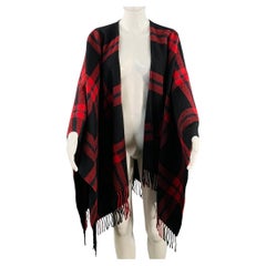 THE KOOPLES: chal de lana a cuadros rojos y negros, talla única, con flecos y abertura frontal
