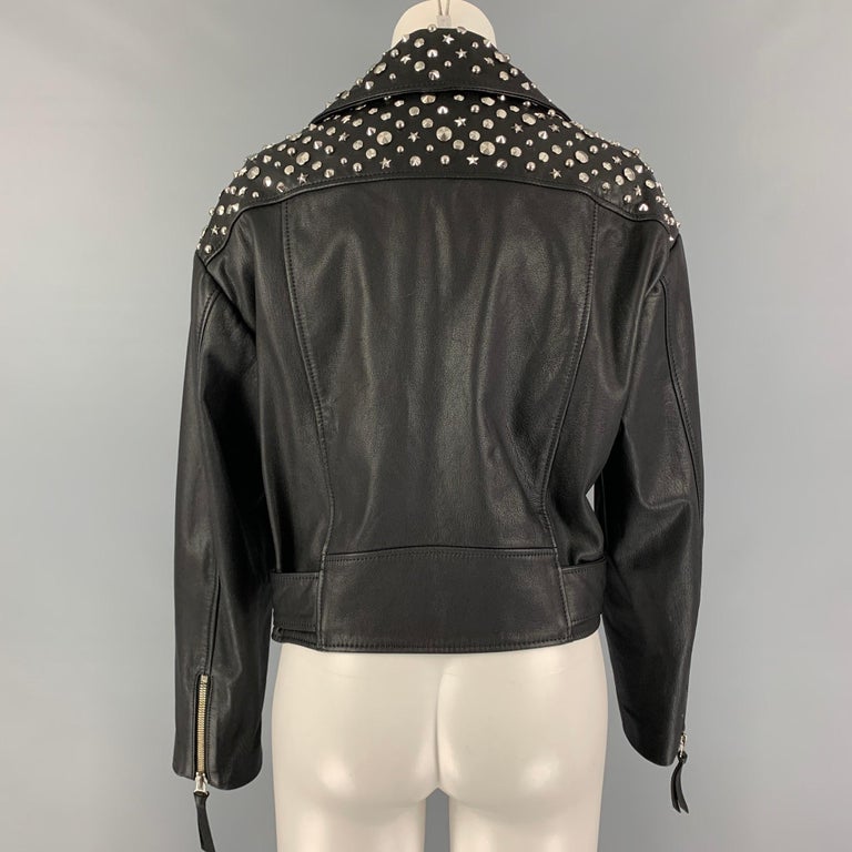 THE KOOPLES Size 2 Black Leather Studded Biker Jacket For Sale at 1stDibs