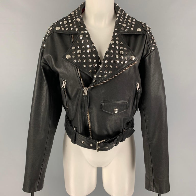 THE KOOPLES Size 2 Black Leather Studded Biker Jacket For Sale at 1stDibs