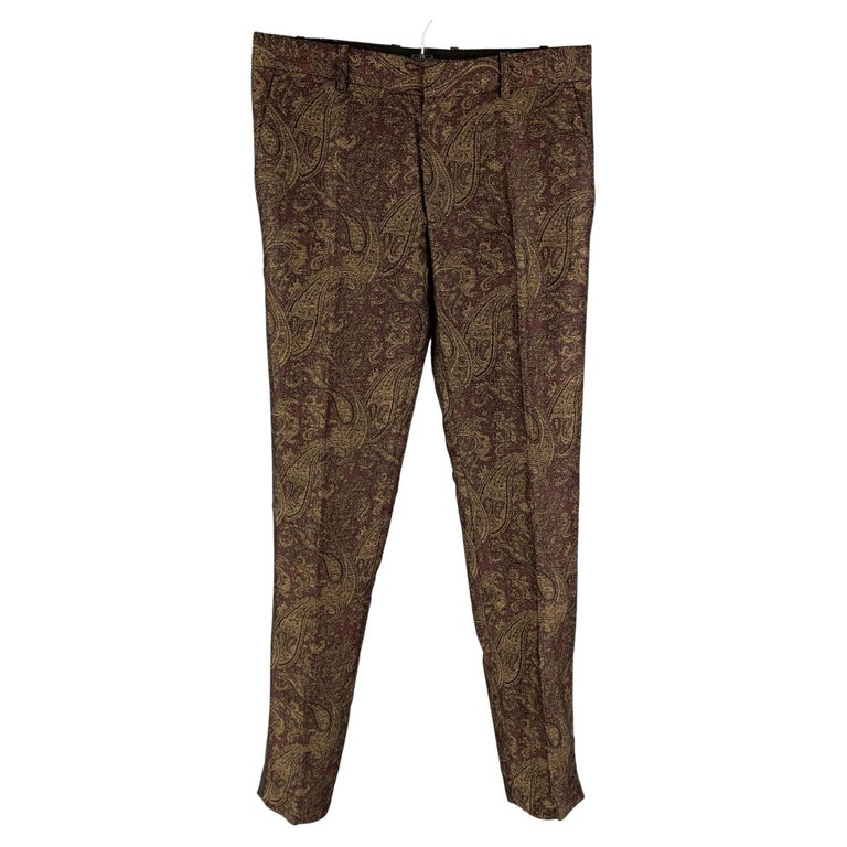 THE KOOPLES Size 30 Burgundy Gold Paisley Linen Cotton Zip Fly Dress