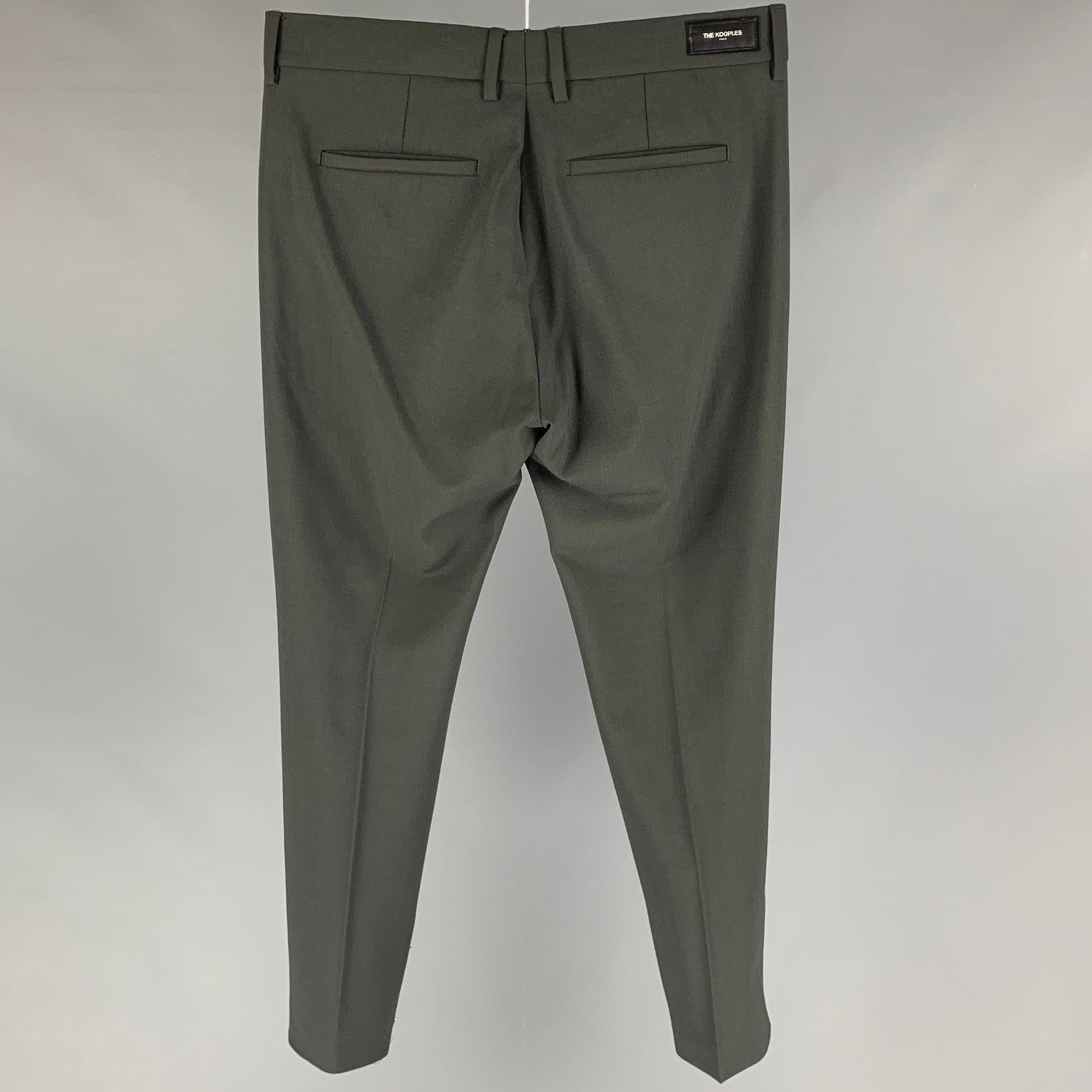 THE KOOPLES Size 30 Green Wool Zip Fly Dress Pants In Good Condition For Sale In San Francisco, CA
