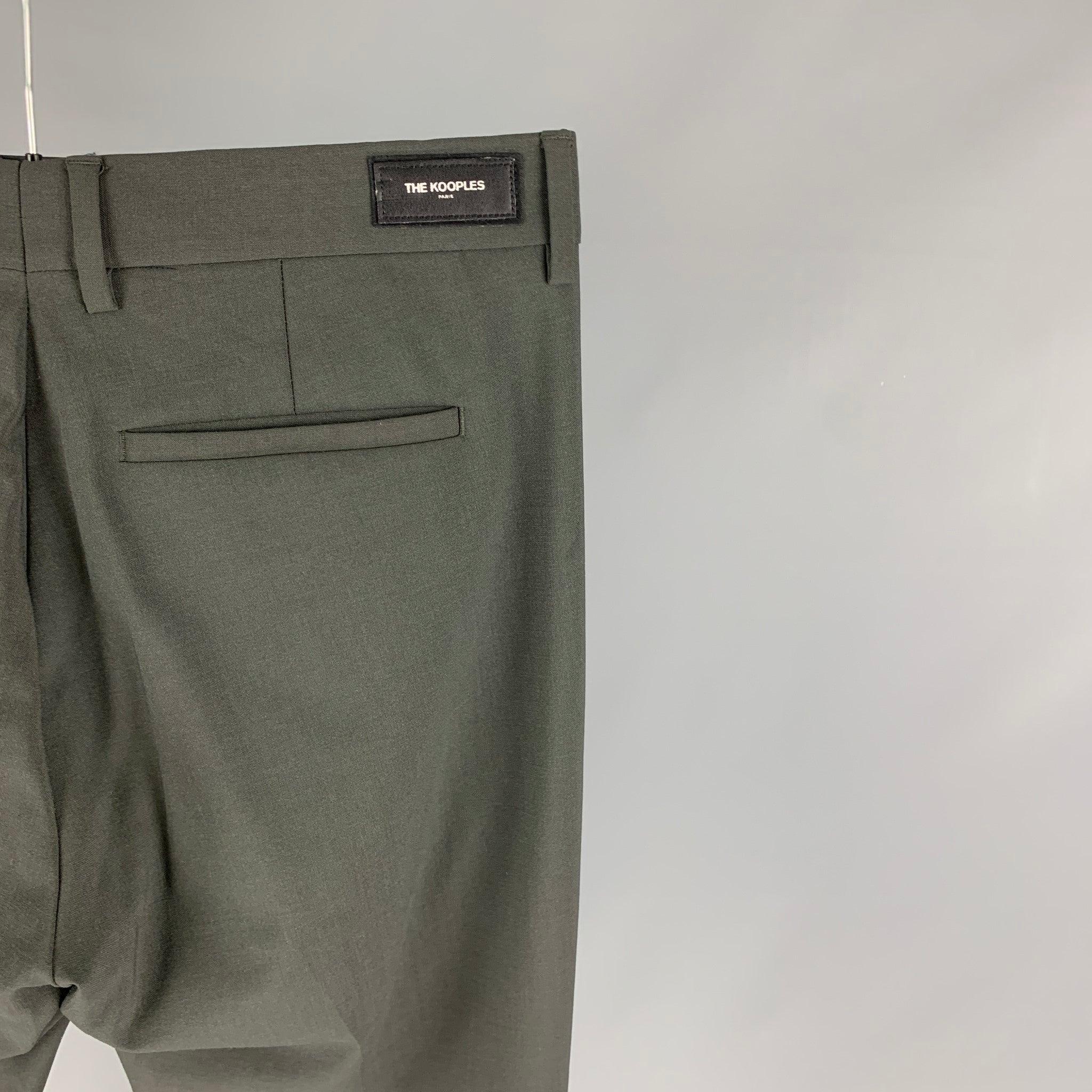 Men's THE KOOPLES Size 30 Green Wool Zip Fly Dress Pants For Sale
