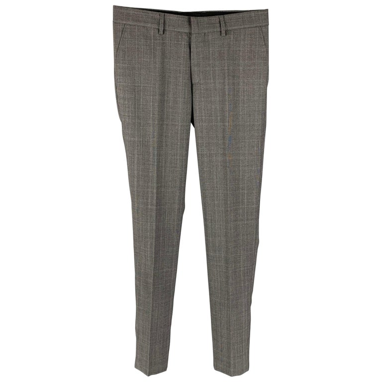 THE KOOPLES Size 30 Grey Plaid Wool Zip Fly Dress Pants For Sale at 1stDibs