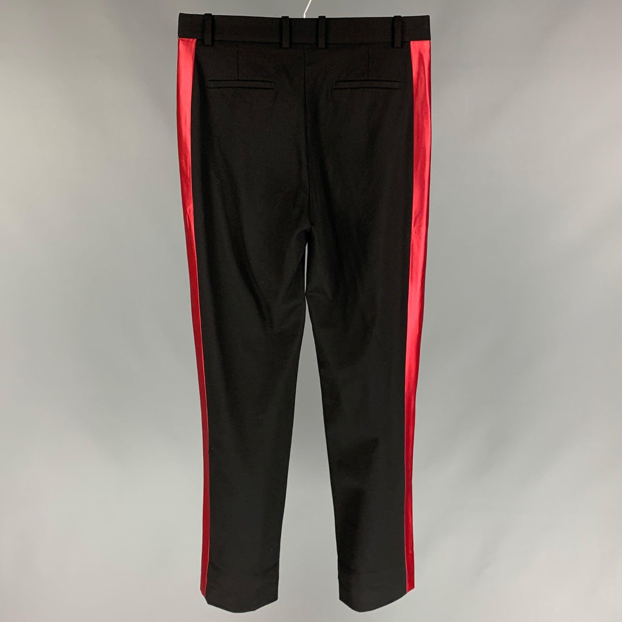 THE KOOPLES Size 31 Black & Red Wool Tuxedo Dress Pants In Good Condition For Sale In San Francisco, CA