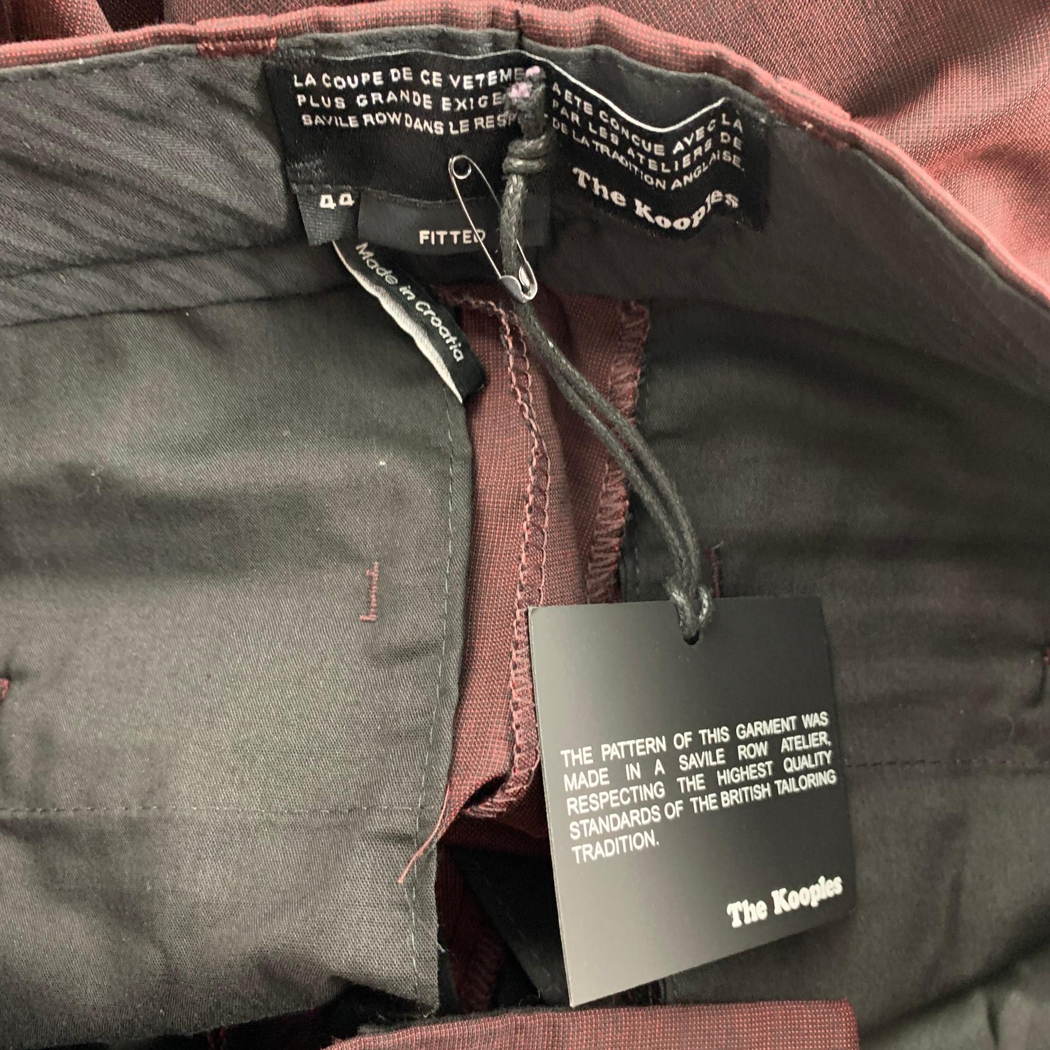 THE KOOPLES Size 34 Burgundy Wool Blend Notch Lapel 3 Piece Suit For