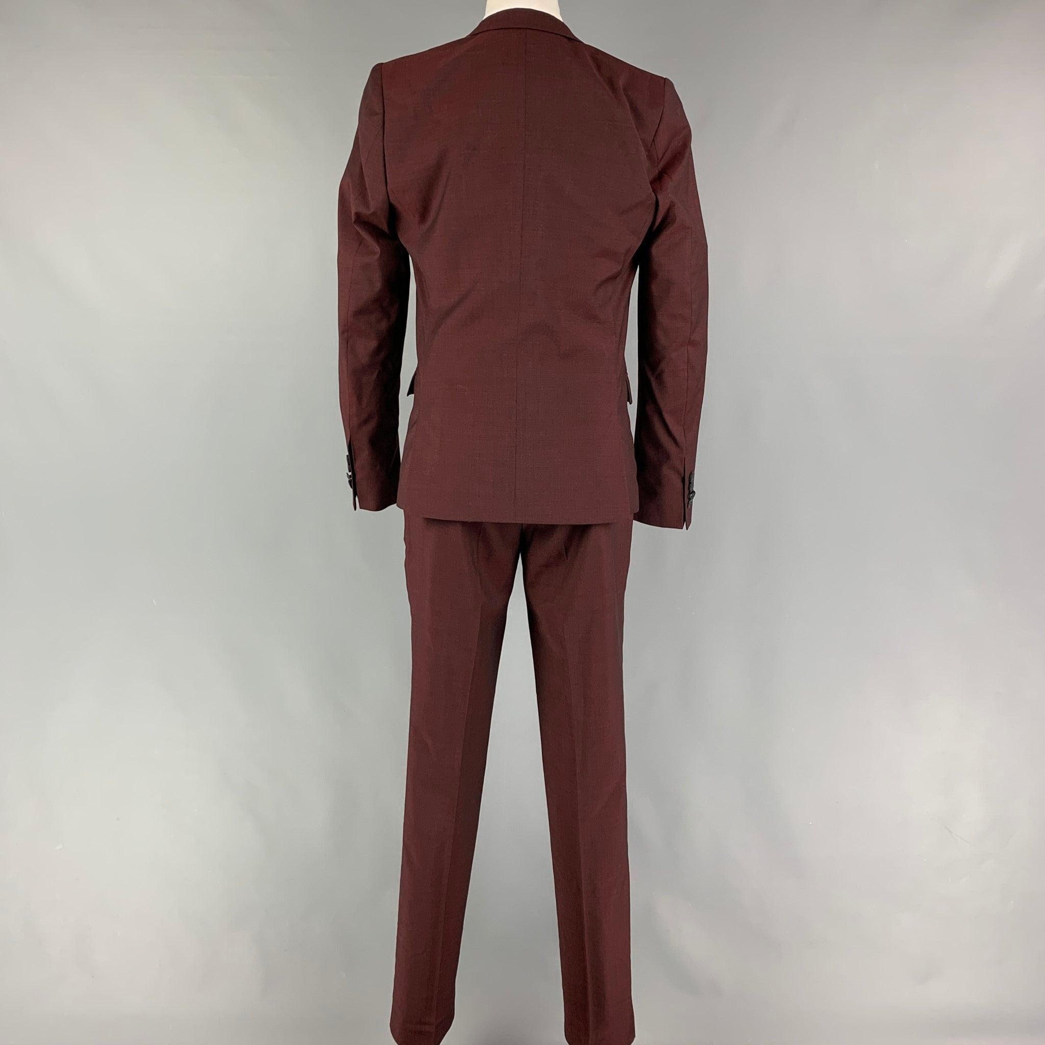 THE KOOPLES Size 34 Burgundy Wool Blend Notch Lapel 3 Piece Suit In Excellent Condition For Sale In San Francisco, CA