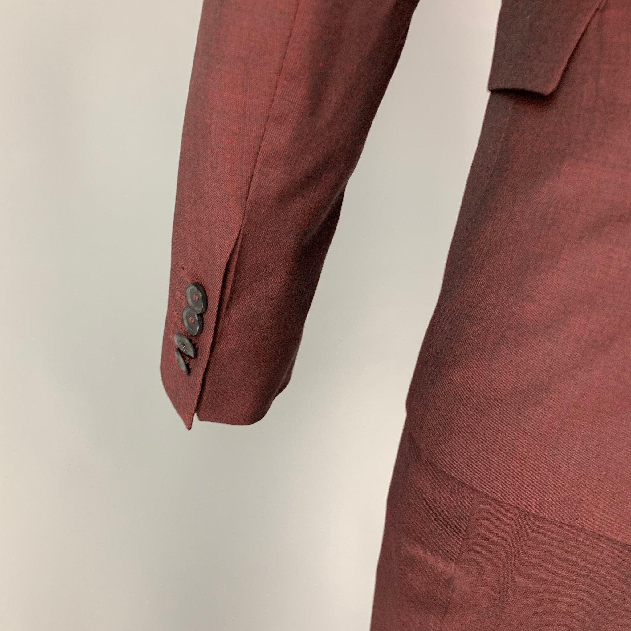 Men's THE KOOPLES Size 34 Burgundy Wool Blend Notch Lapel 3 Piece Suit For Sale