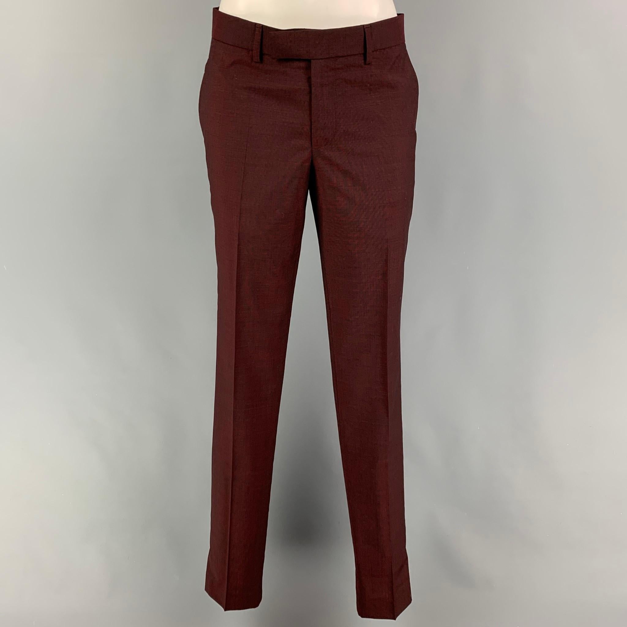 THE KOOPLES Size 34 Burgundy Wool Blend Notch Lapel 3 Piece Suit For