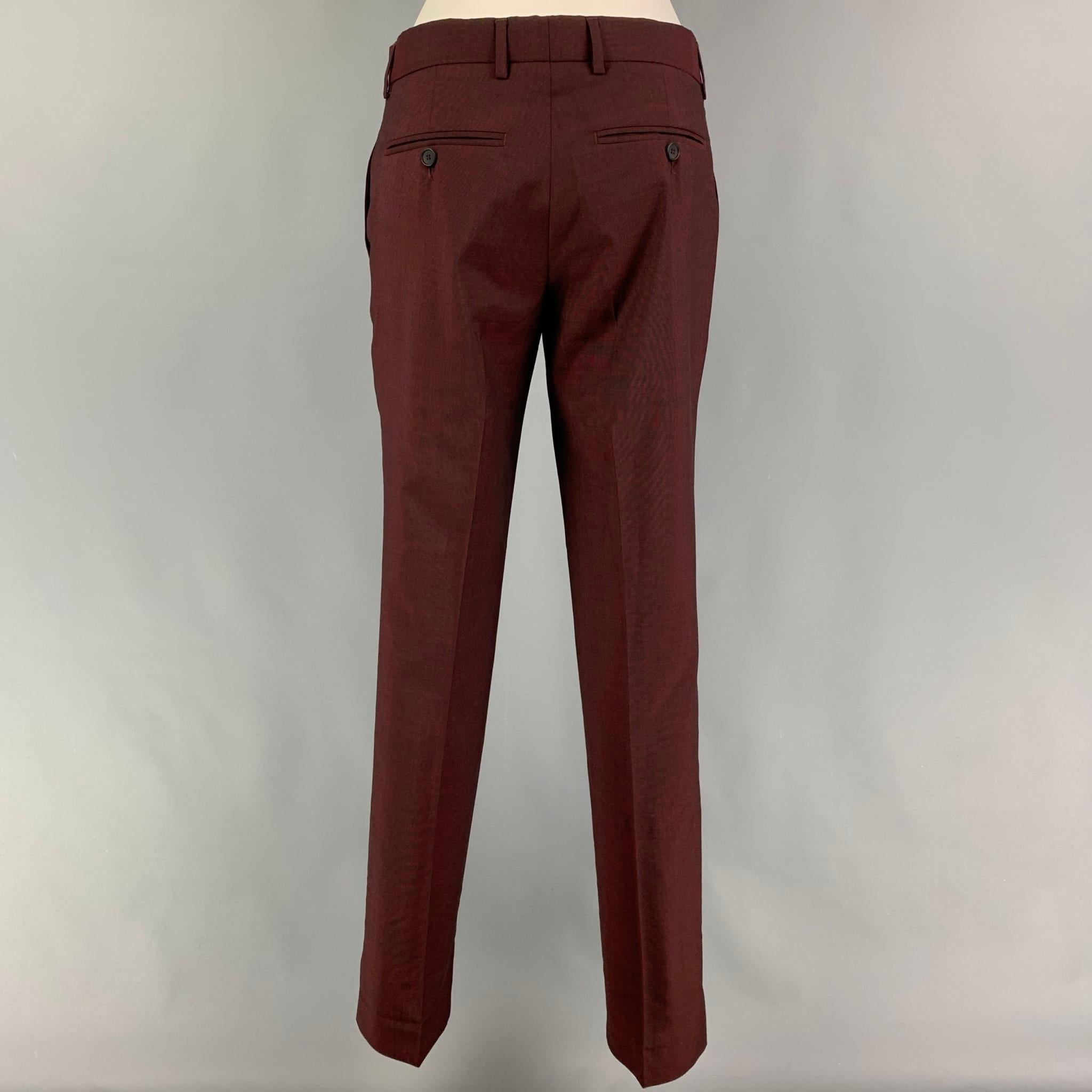 THE KOOPLES Size 34 Burgundy Wool Blend Notch Lapel 3 Piece Suit For