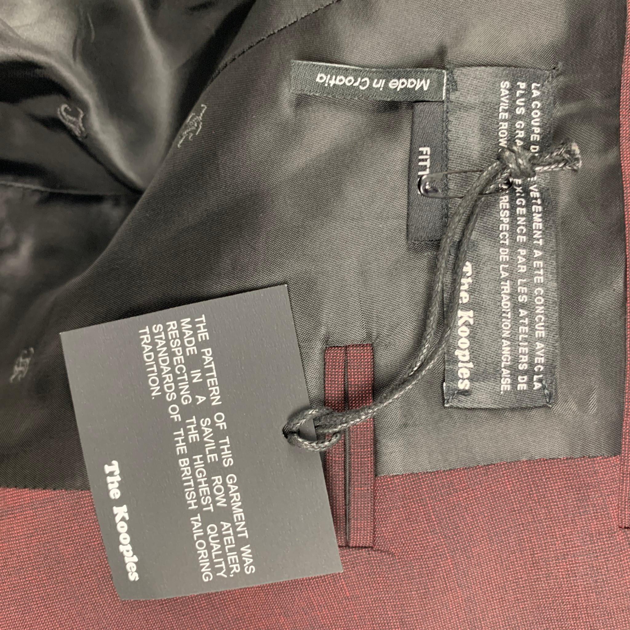 THE KOOPLES Size 34 Burgundy Wool Blend Notch Lapel 3 Piece Suit For