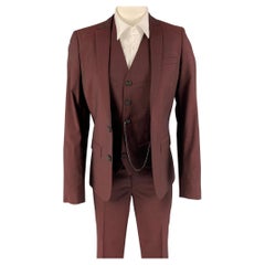 THE KOOPLES Size 34 Burgundy Wool Blend Notch Lapel 3 Piece Suit