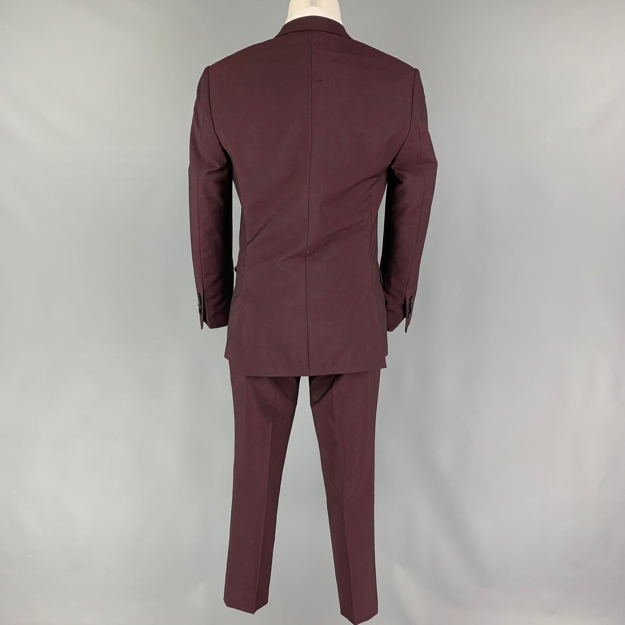 THE KOOPLES Size 34 Burgundy Wool Mohair Notch Lapel Suit In Excellent Condition In San Francisco, CA