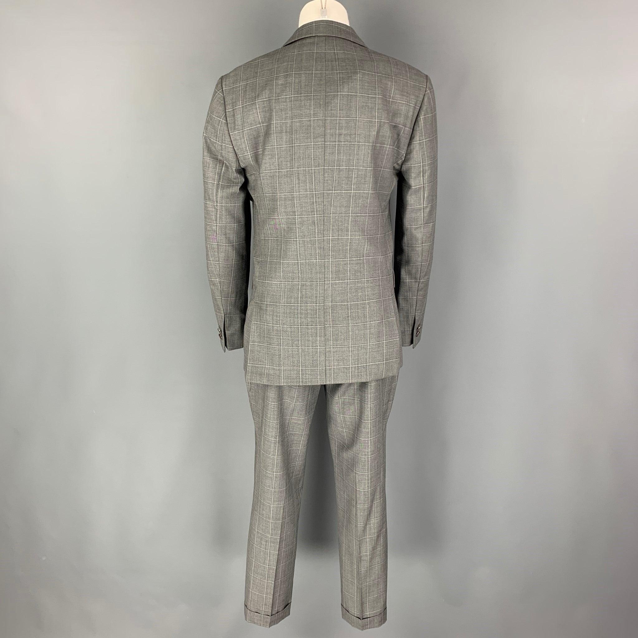 THE KOOPLES Size 34 Grey Window Pane Wool Peak Lapel Suit In Excellent Condition For Sale In San Francisco, CA