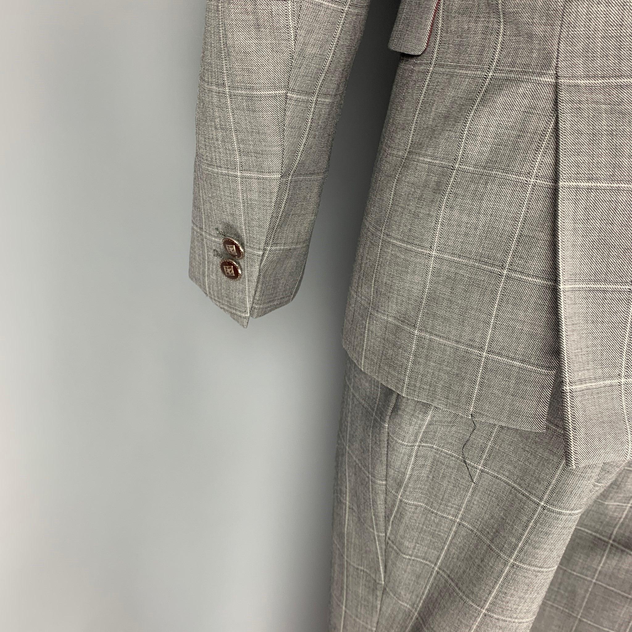 Men's THE KOOPLES Size 34 Grey Window Pane Wool Peak Lapel Suit For Sale