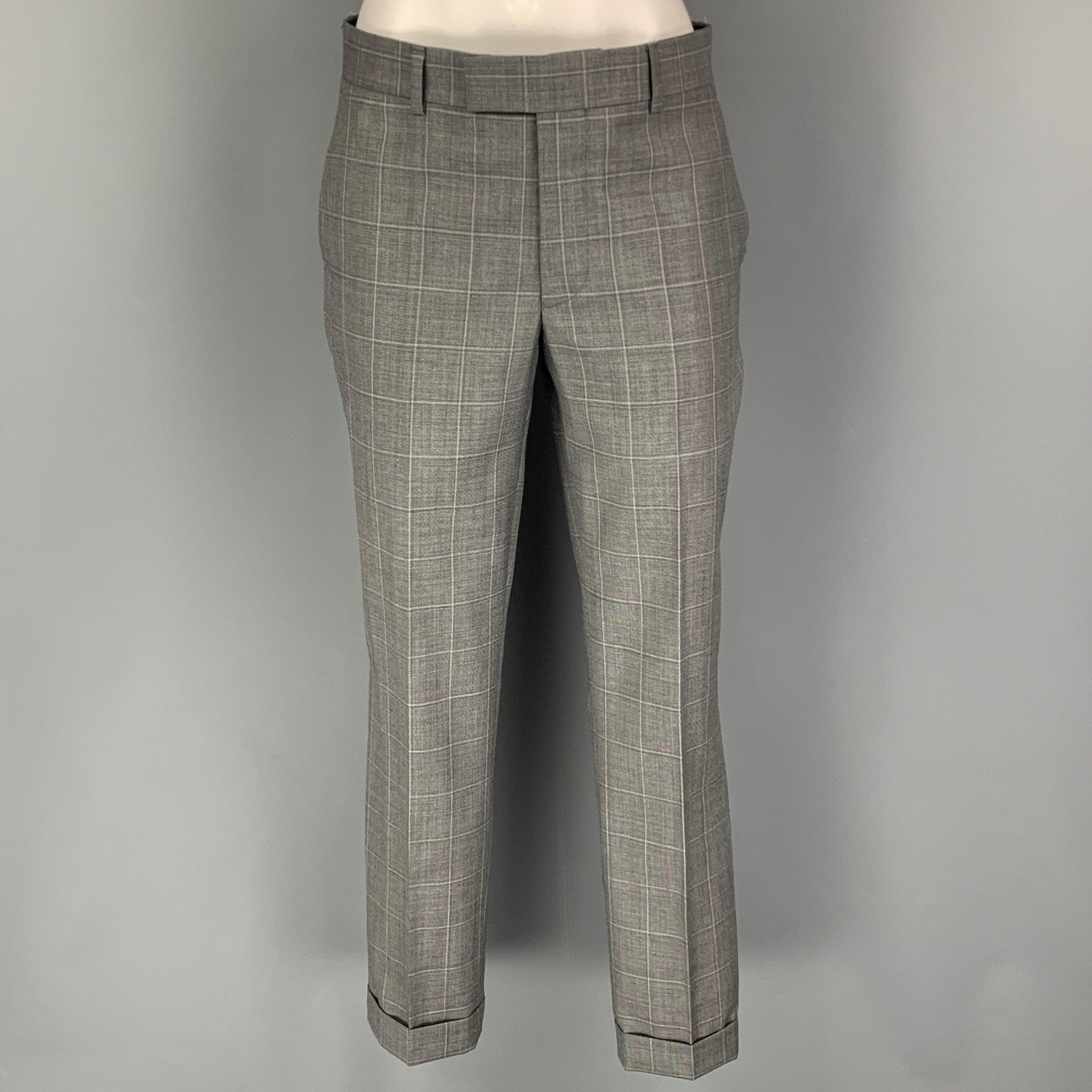 THE KOOPLES Size 34 Grey Window Pane Wool Peak Lapel Suit For Sale 1