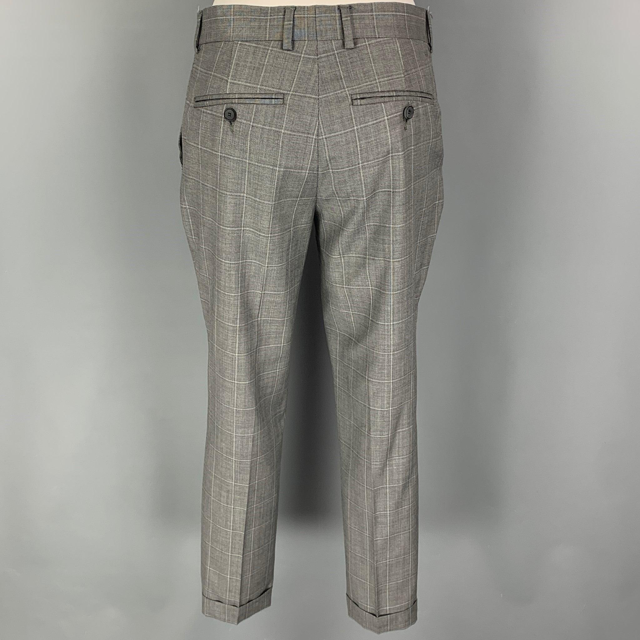 THE KOOPLES Size 34 Grey Window Pane Wool Peak Lapel Suit For Sale 2