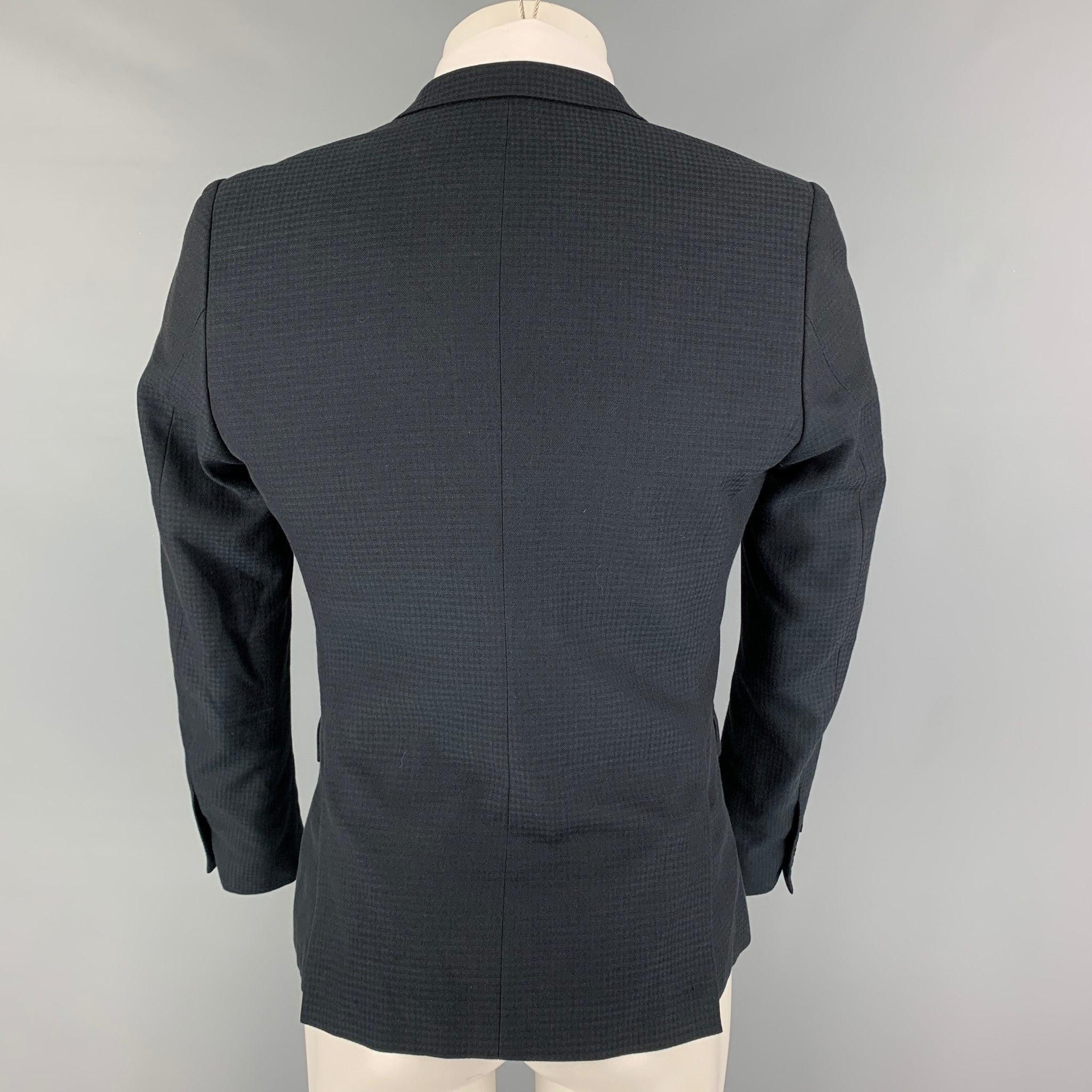 THE KOOPLES Size 36 Black Grid Wool Cotton Peak Lapel Sport Coat In Good Condition For Sale In San Francisco, CA