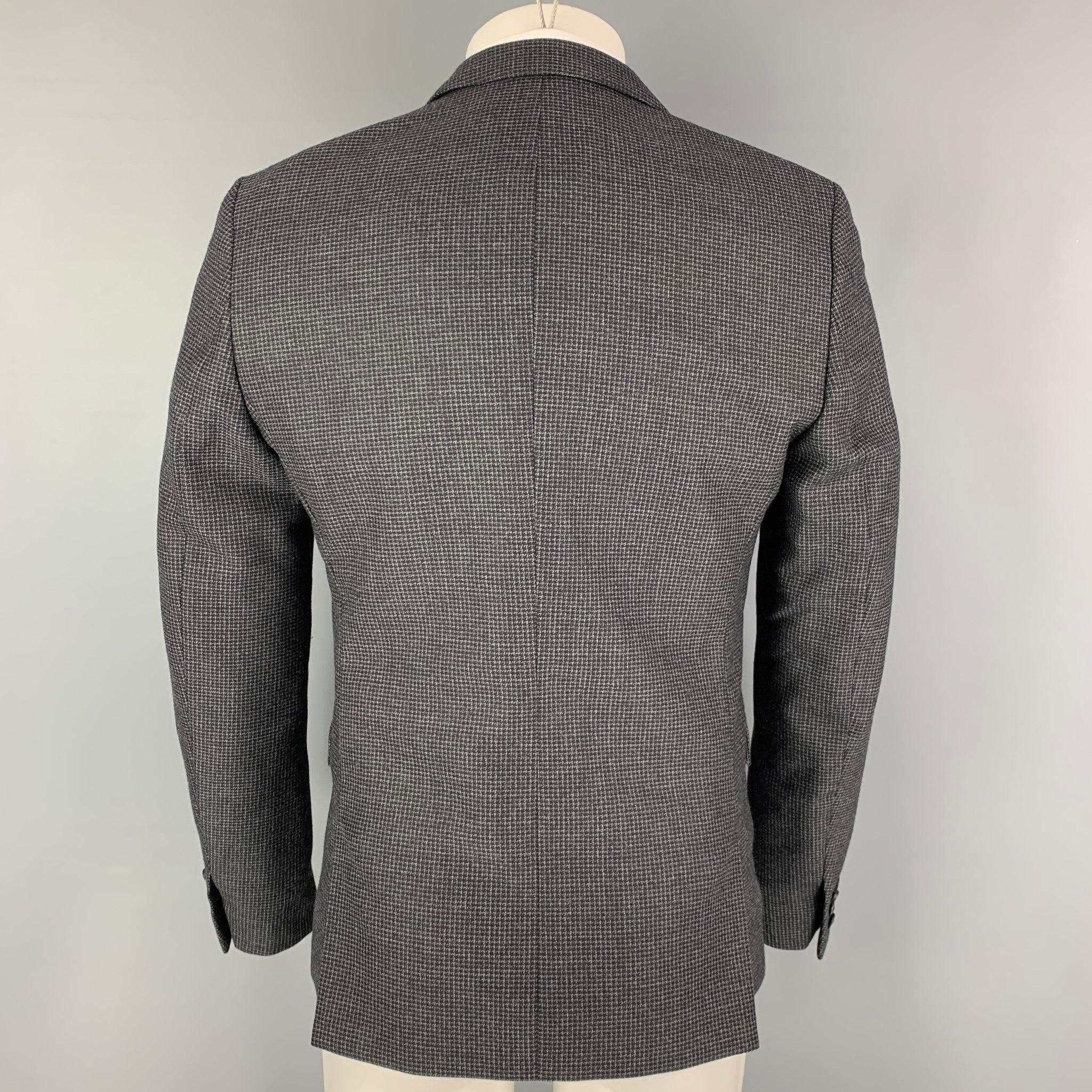 THE KOOPLES Size 36 Charcoal Grey Grid Wool Notch Lapel Sport Coat In Good Condition For Sale In San Francisco, CA