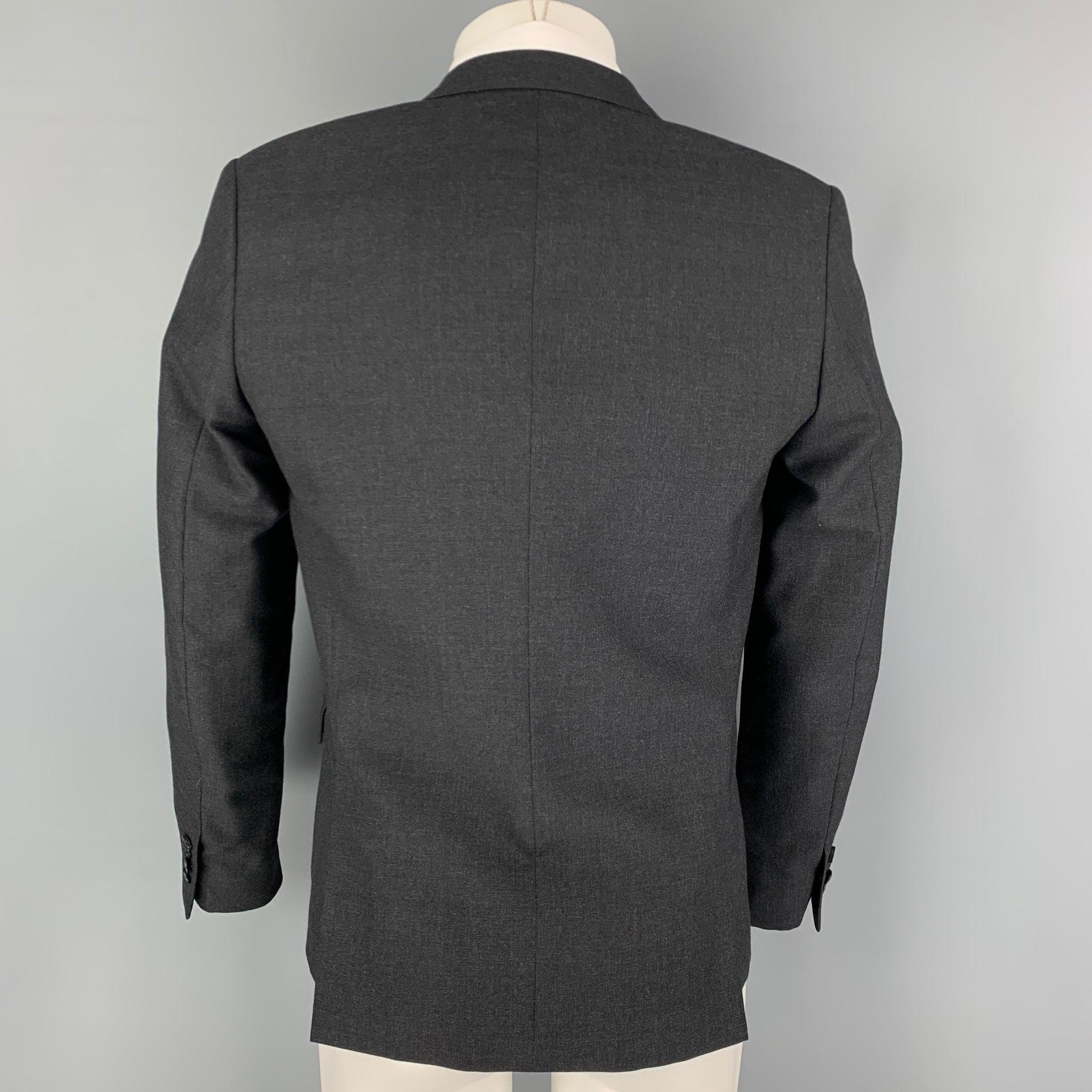 THE KOOPLES Size 36 Charcoal Wool Peak Lapel Sport Coat In Good Condition For Sale In San Francisco, CA