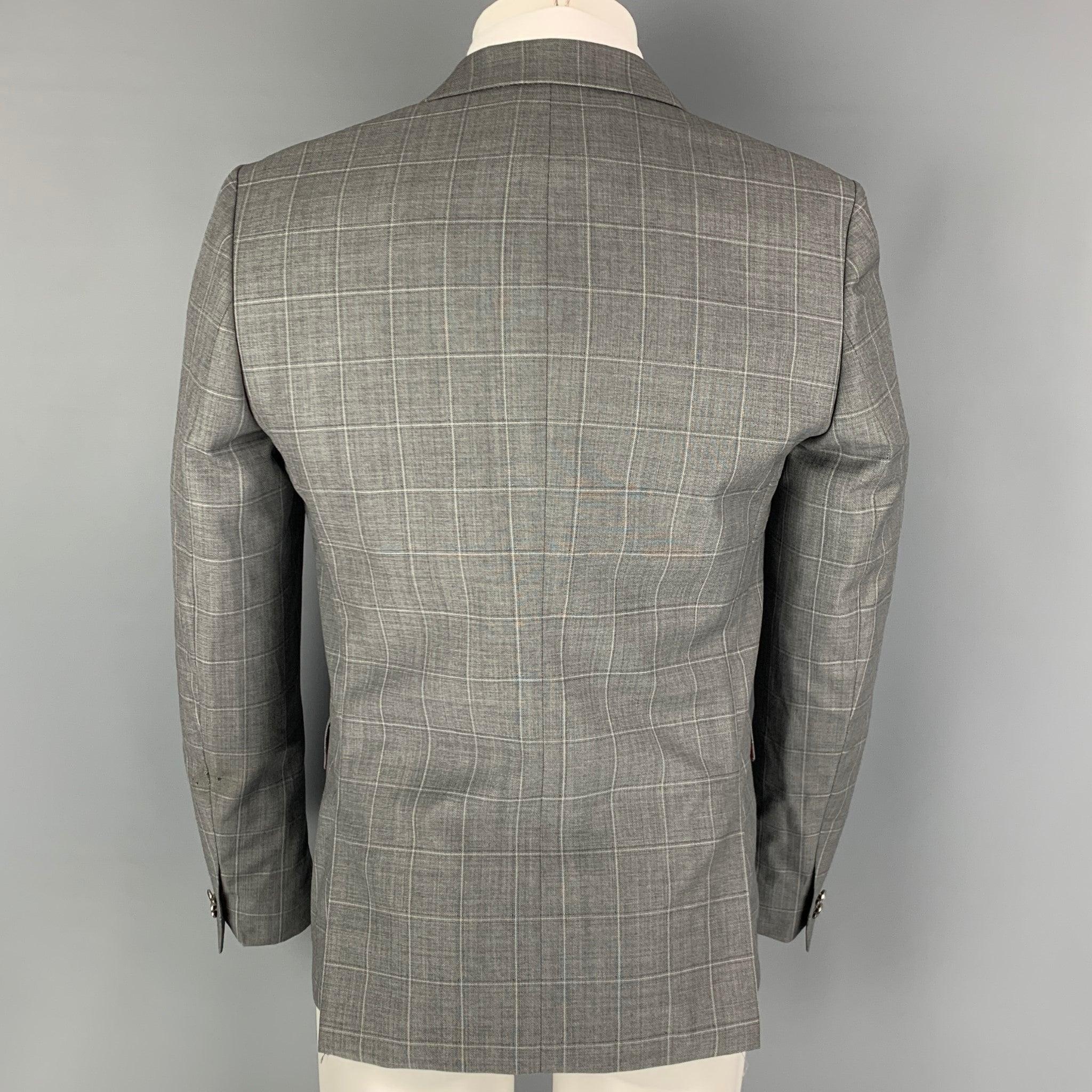 THE KOOPLES Size 36 Grey Window Pane Wool Peak Lapel Sport Coat In Good Condition For Sale In San Francisco, CA