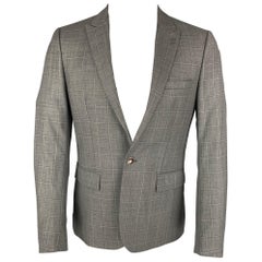 THE KOOPLES Size 36 Grey Window Pane Wool Peak Lapel Sport Coat