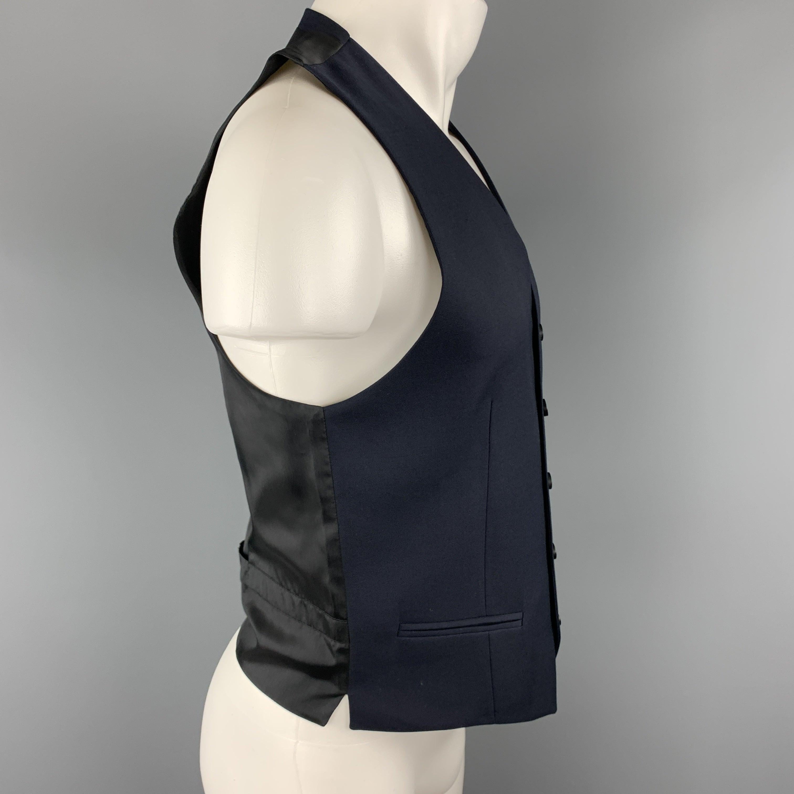 THE KOOPLES Size 36 Navy & Black Wool Buttoned Vest In Excellent Condition For Sale In San Francisco, CA