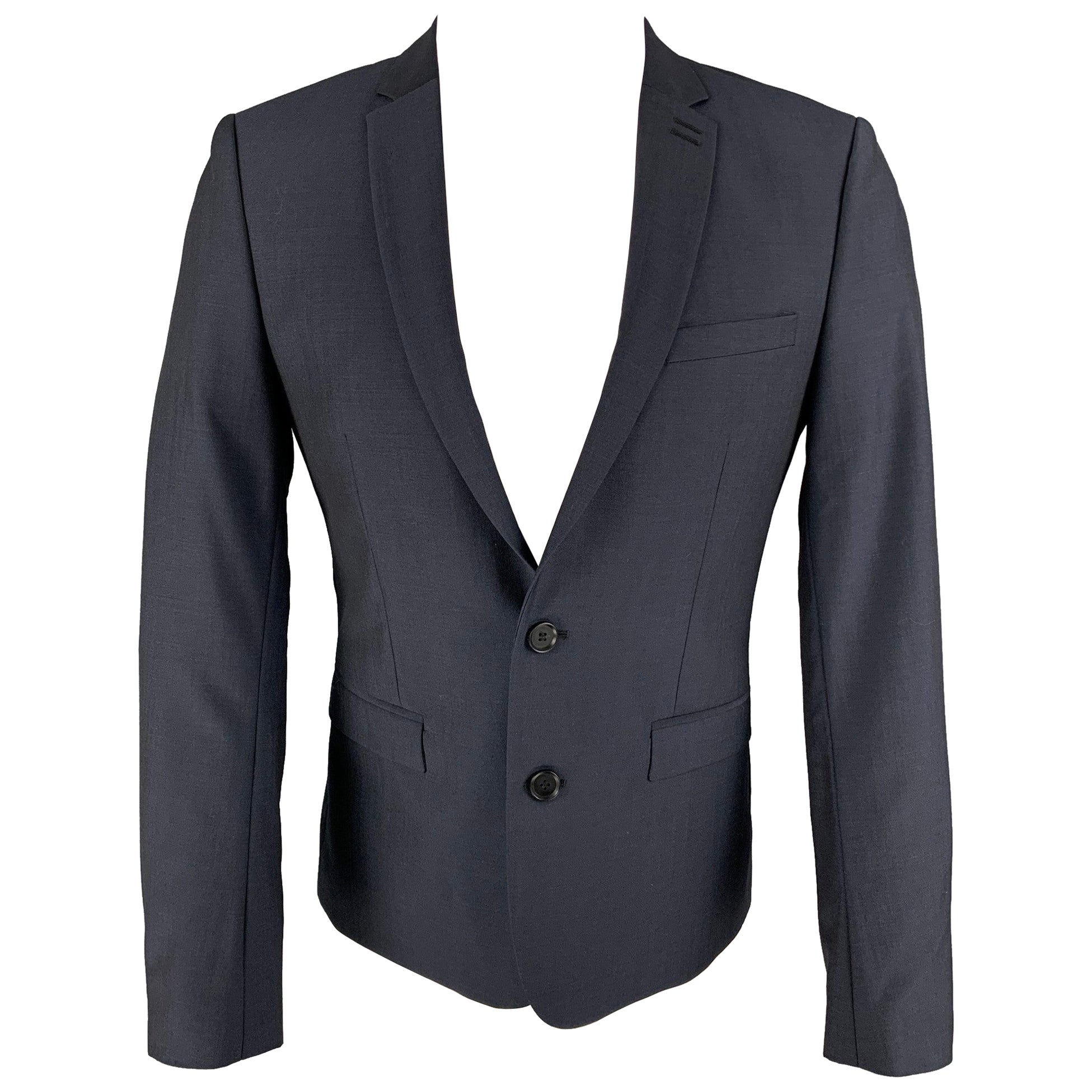 THE KOOPLES Talla 36 Abrigo deportivo de lana mohair azul marino con solapa de muesca