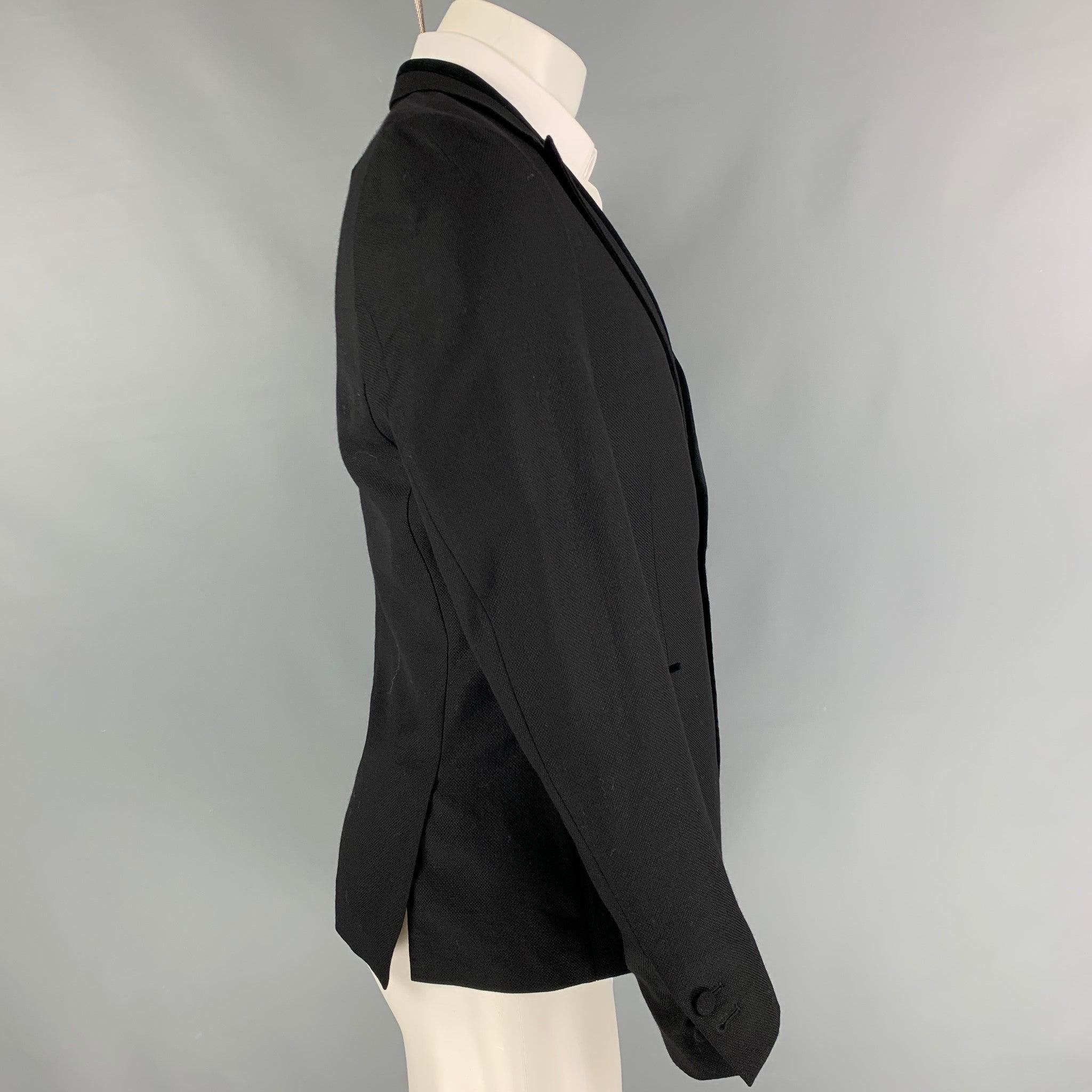 THE KOOPLES Size 38 Black Woven Wool Tuxedo Sport Coat In Good Condition For Sale In San Francisco, CA