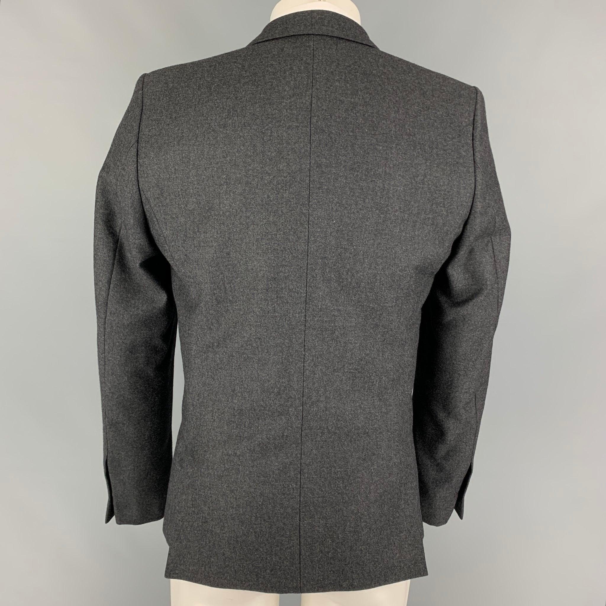 THE KOOPLES Size 38 Charcoal Black Wool Peak Lapel Sport Coat In Good Condition For Sale In San Francisco, CA