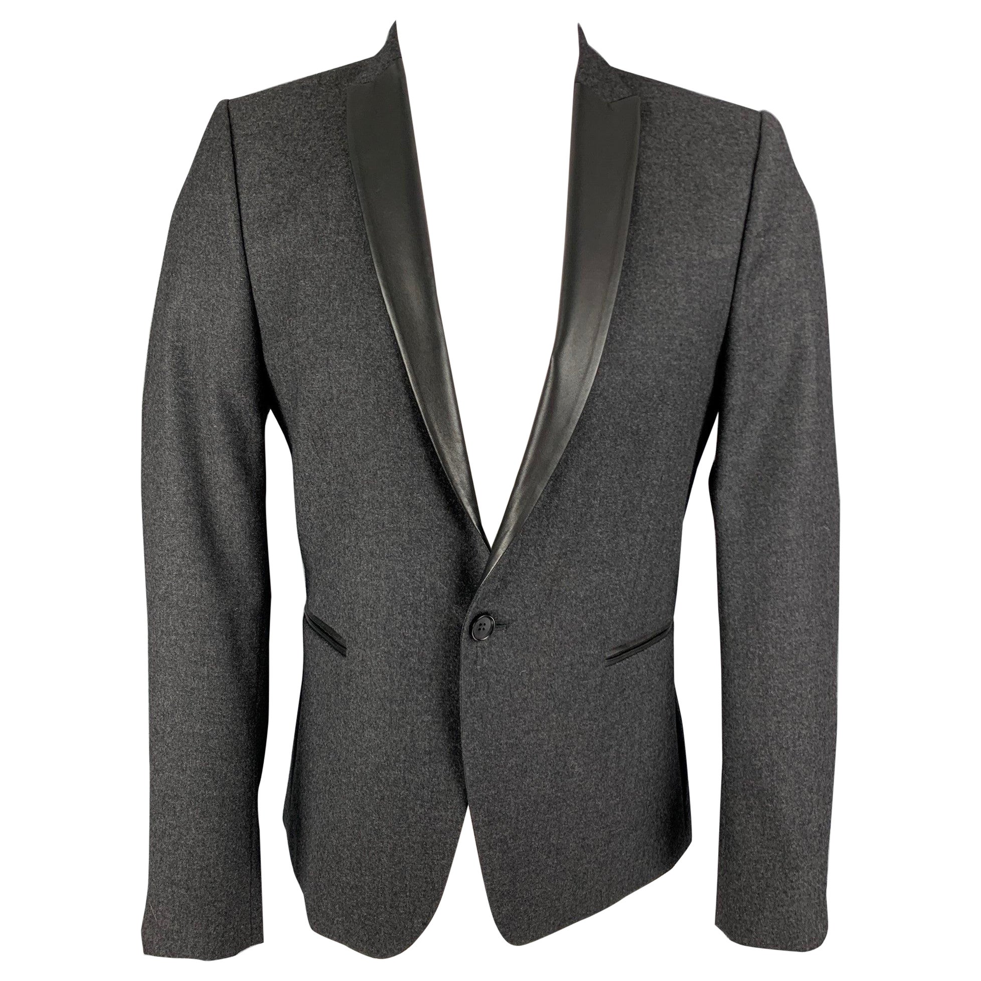 THE KOOPLES Cappotto sportivo con risvolto a punta in lana nera color carbone taglia 38