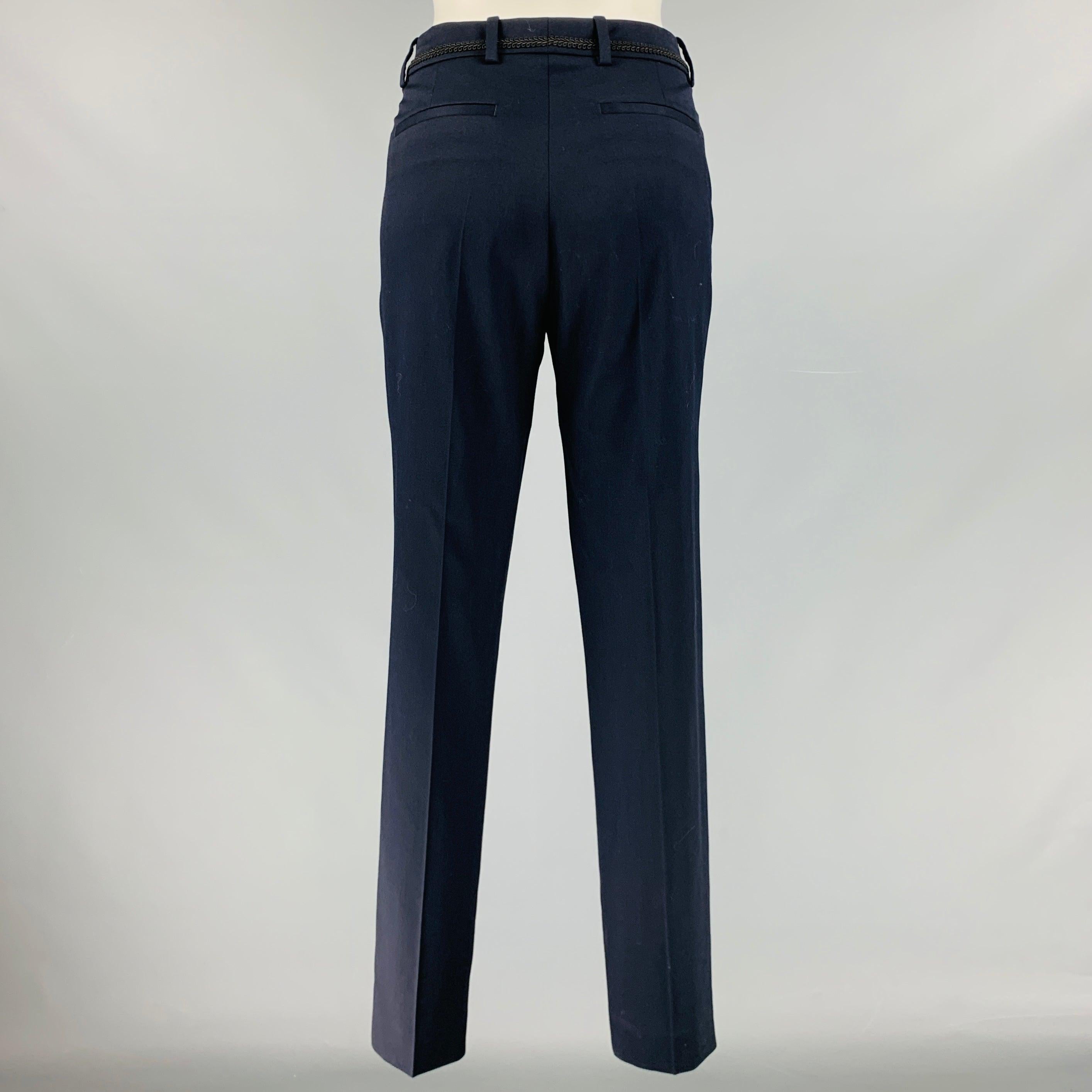 THE KOOPLES Size 4 Navy Black Wool Blend Contrast Trim Dress Pants In Excellent Condition For Sale In San Francisco, CA