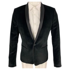 THE KOOPLES Size 40 Black Velvet Cotton Shawl Collar Sport Coat