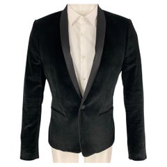 THE KOOPLES Größe 40 Schwarz Samt Baumwolle Schal Kragen Sport Mantel