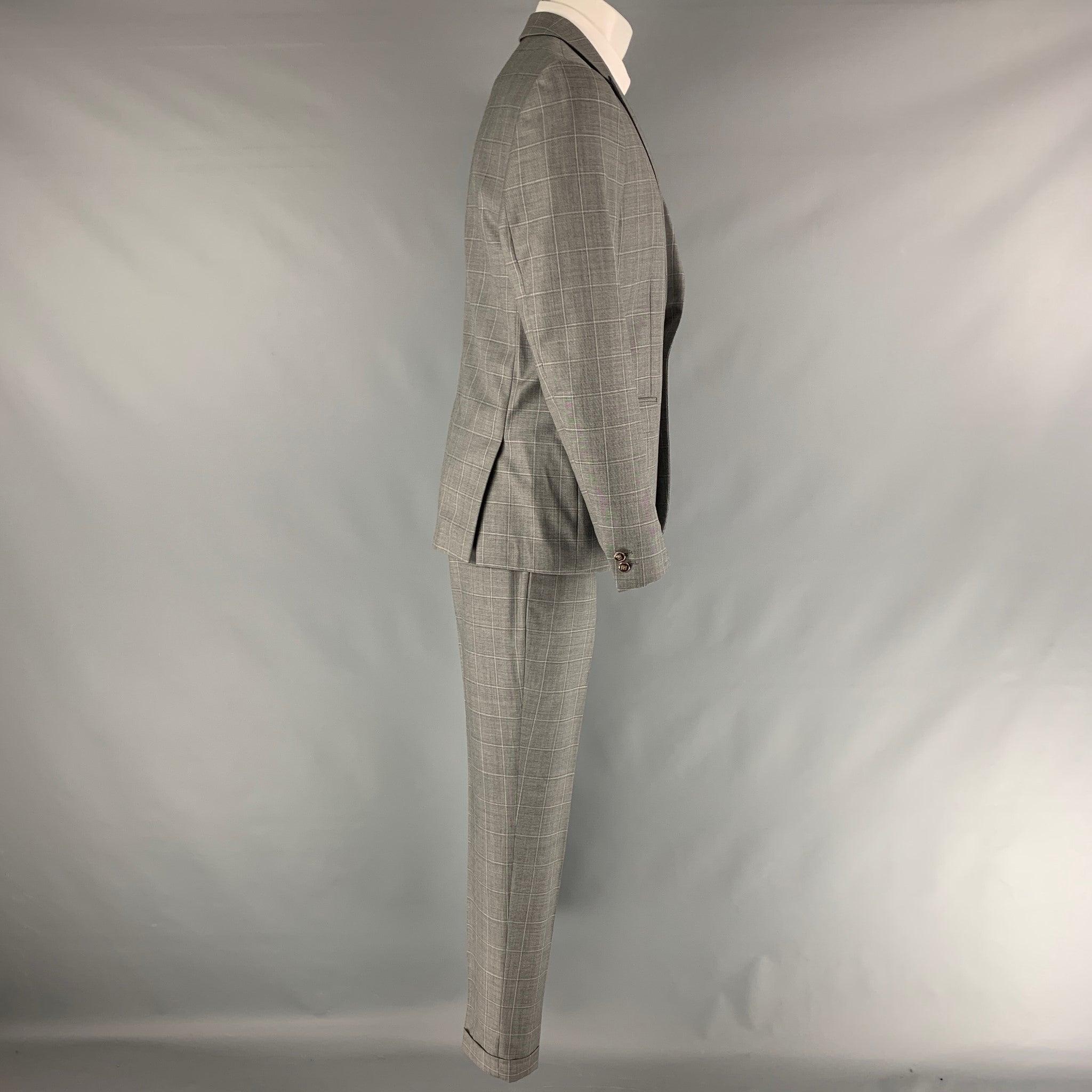 THE KOOPLES Size 40 Grey Window Pane Wool Peak Lapel Suit In Excellent Condition For Sale In San Francisco, CA