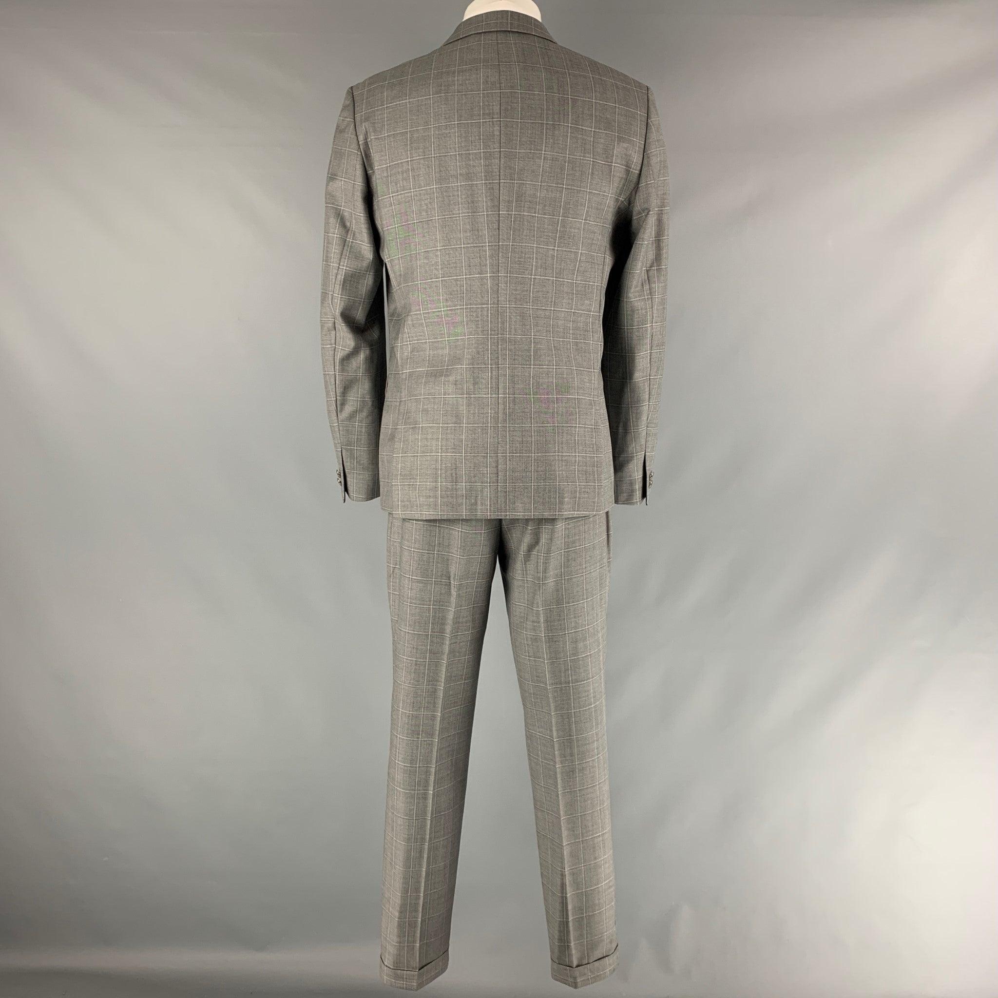 Men's THE KOOPLES Size 40 Grey Window Pane Wool Peak Lapel Suit For Sale